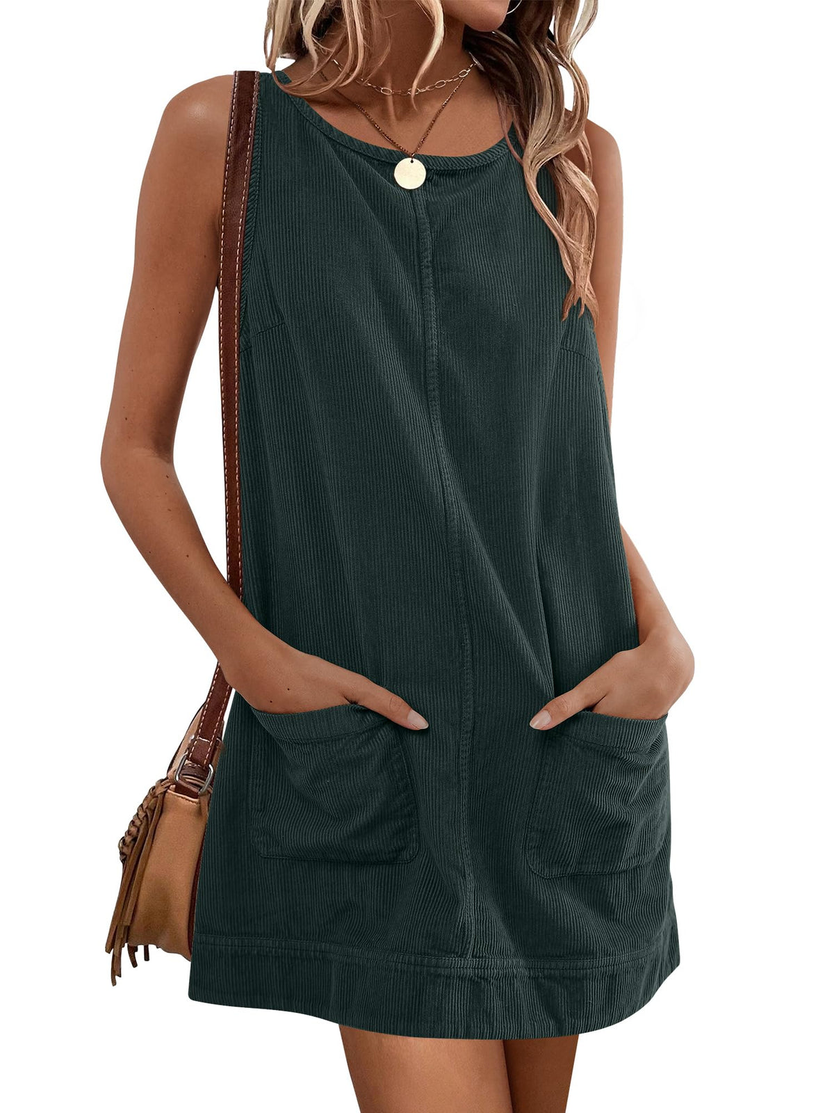 Caracilia Womens Corduroy Sleeveless Overall Mini Dress