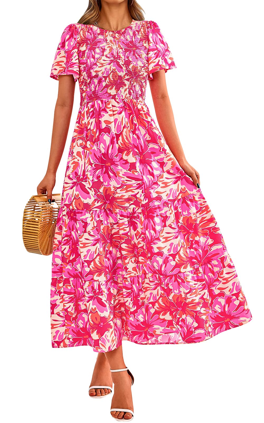 PRETTYGARDEN Women's 2026 Summer Casual Flutter Sleeve Floral Maxi Dress