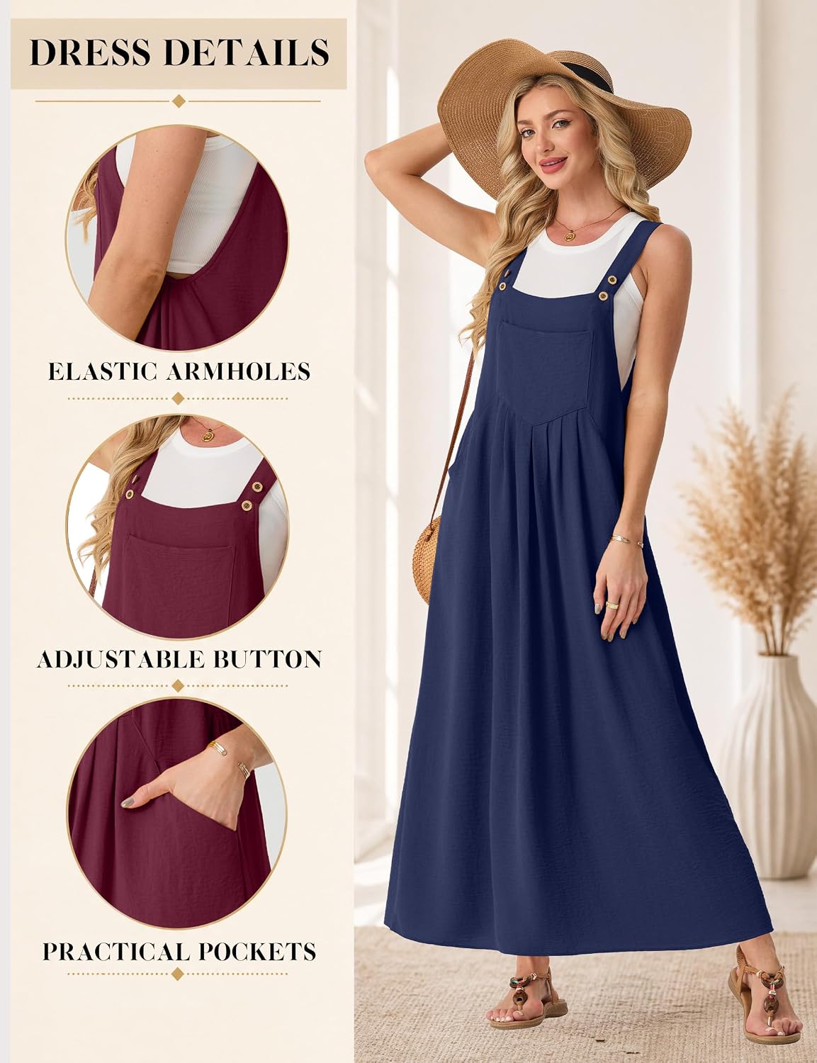 Lepunuo Summer Dresses Women Bib Overall Dresses Adjustable Beach