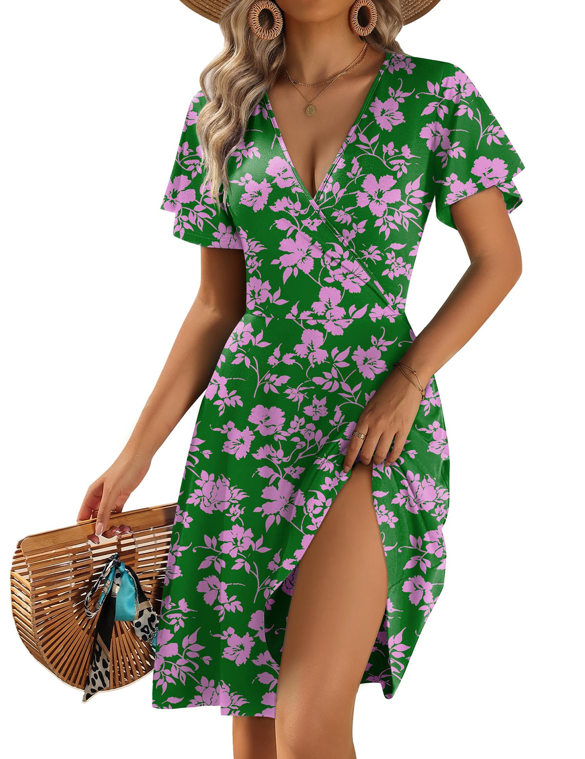 Zeagoo Womens Summer Dresses Wrap V Neck Dress Floral A-Line Ruffle Sleeve Casual Sundress with Pockets 2026