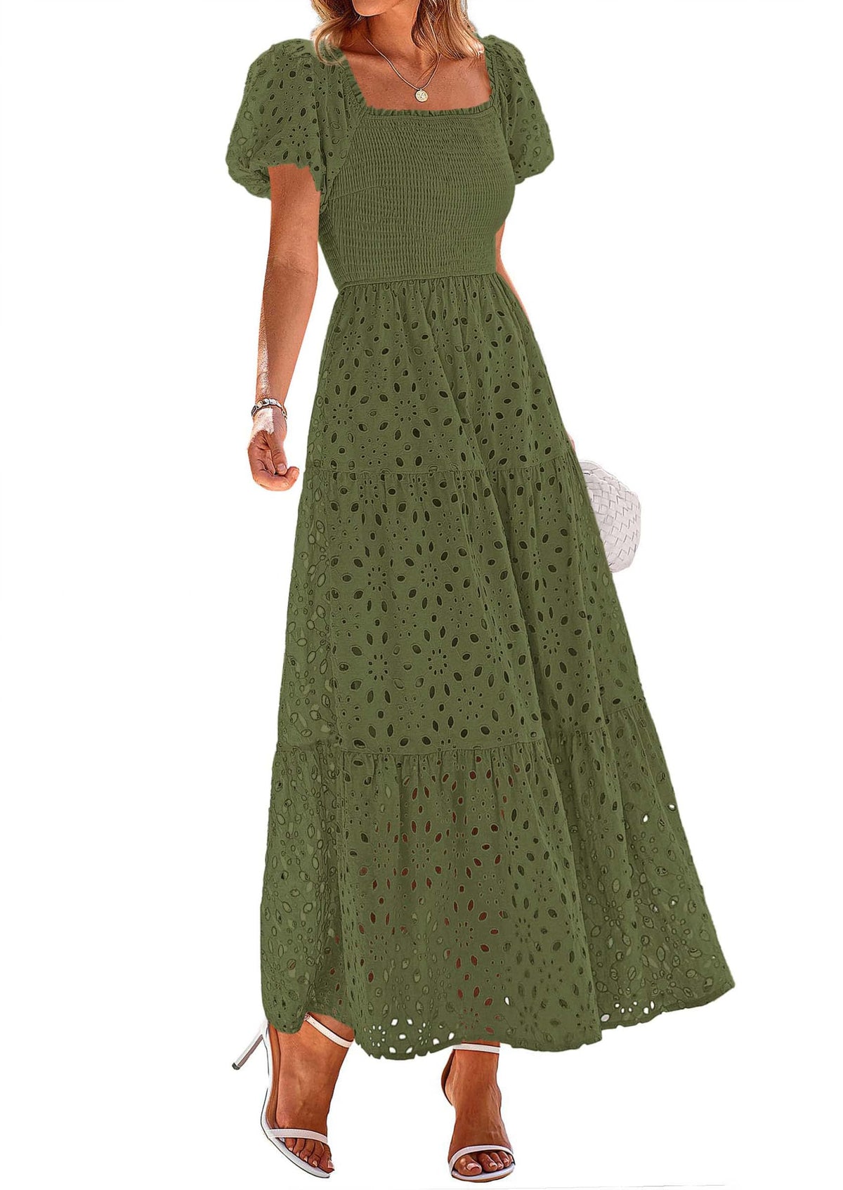 PRETTYGARDEN Womens Summer Eyelet Maxi Wedding Guest Dress