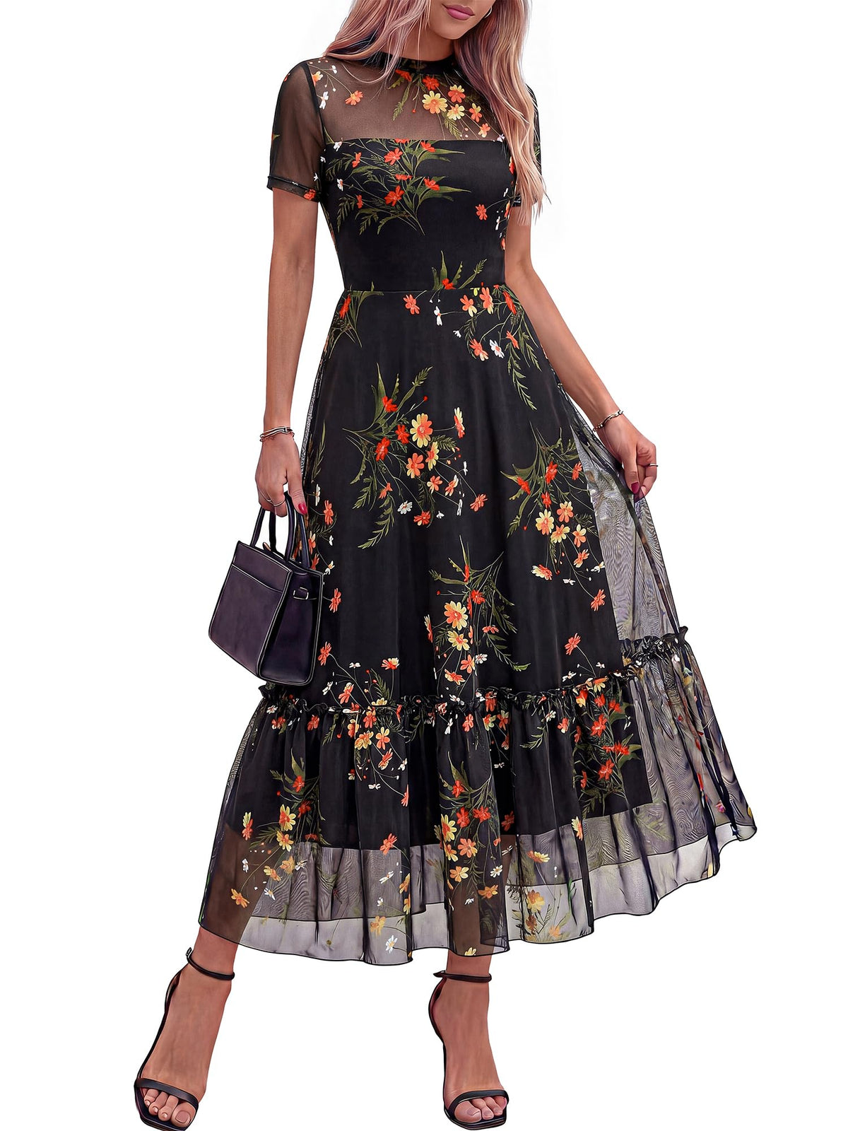 BTFBM Womens Mesh Ruffle Boho Cocktail Dresses