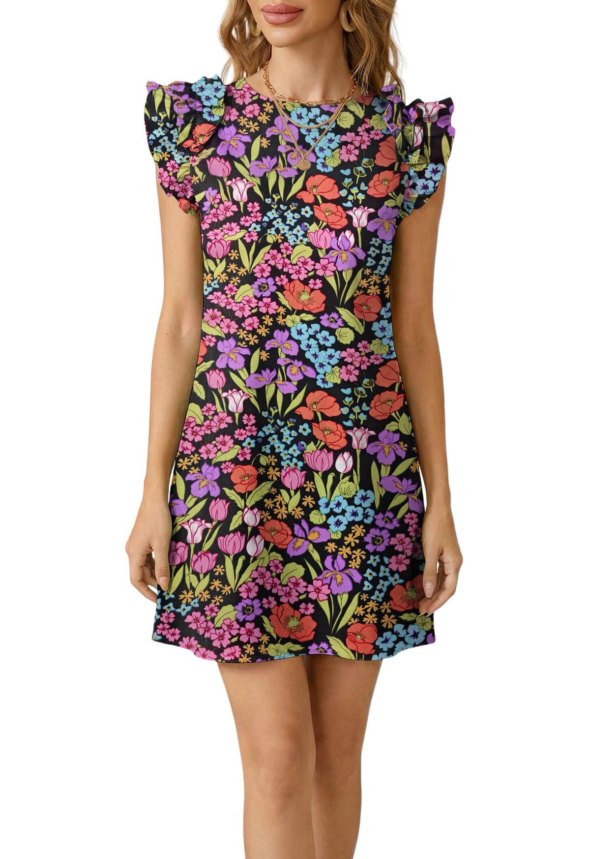 Spriolim 2026 Mini Dresses for Women Ruffle Sleeve Crewneck Summer Dresses