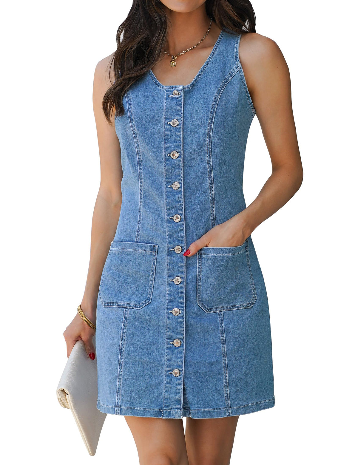 luvamia Summer Dresses for Women Denim Dress Sleeveless Western Jean Dress