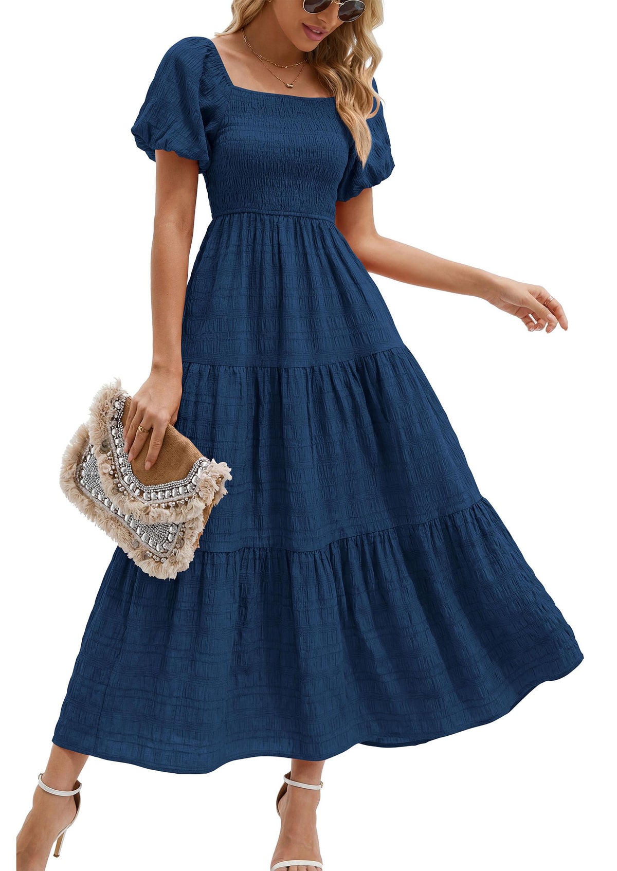 PRETTYGARDEN Womens Puff Short Sleeve Maxi Dress