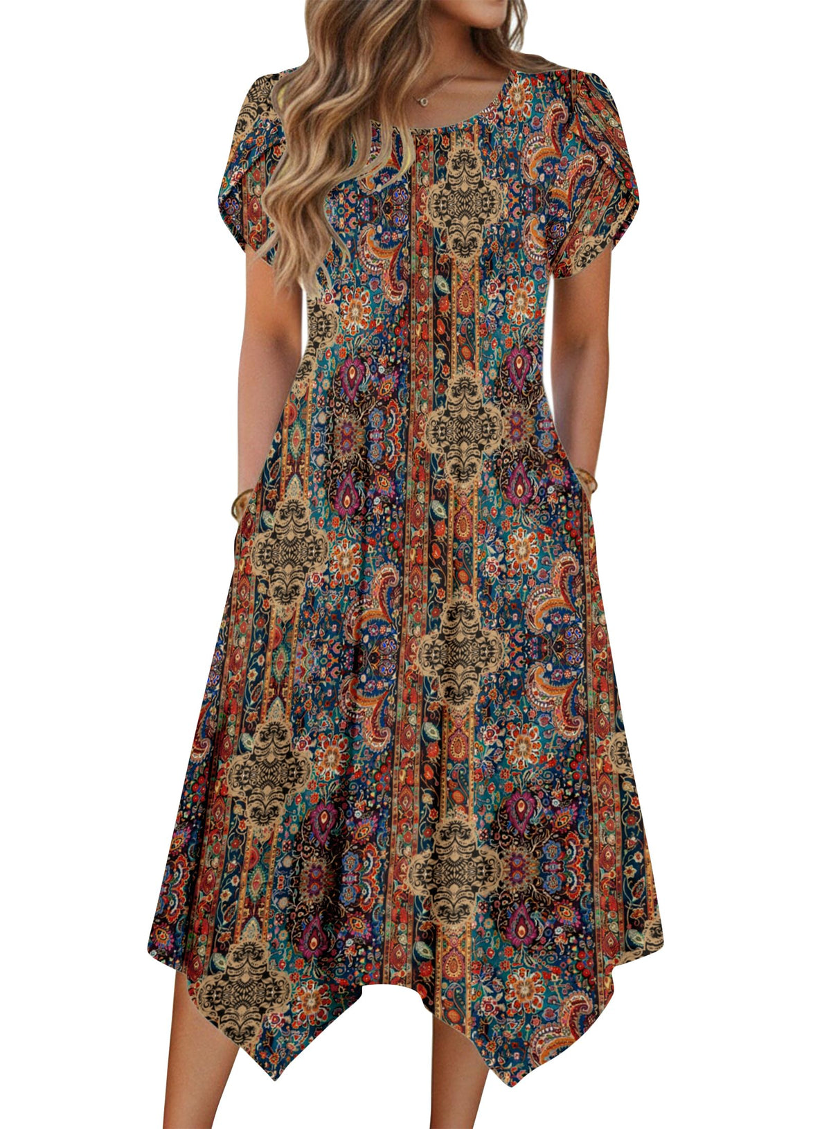 Zeagoo Womens Casual Dress for Summer Loose Hankerchief Flare Midi Sundress