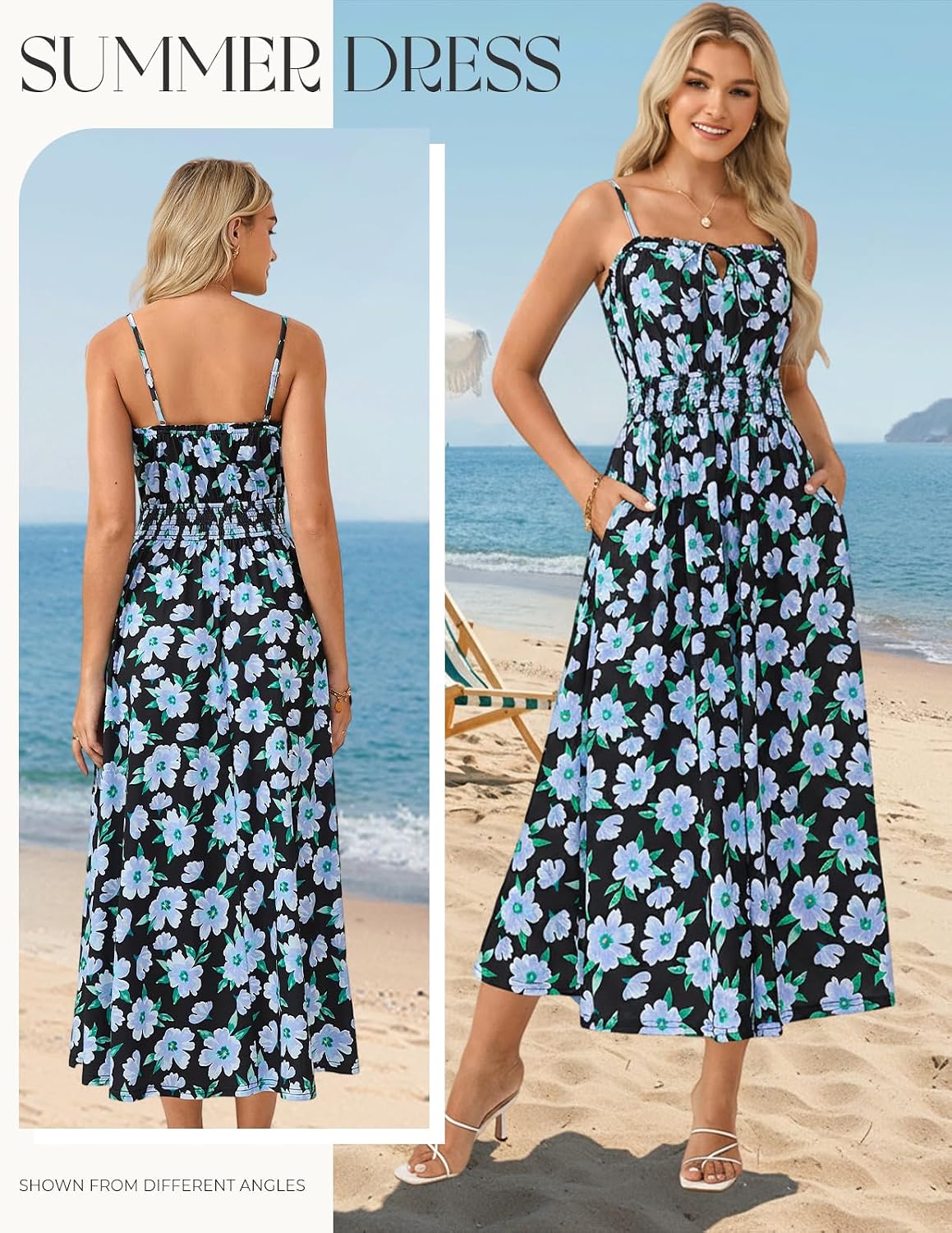 GRACE KARIN 2026 Women's Hawaiian Midi Sundress Summer Vacation Spaghetti Floral Clothes Boho Casual Dresses with Pockets