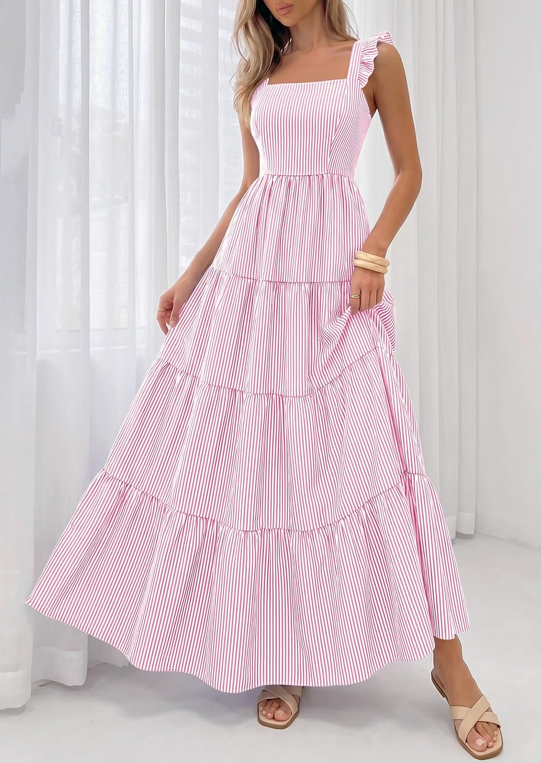 PRETTYGARDEN Women's Summer Striped Maxi Sun Dresses