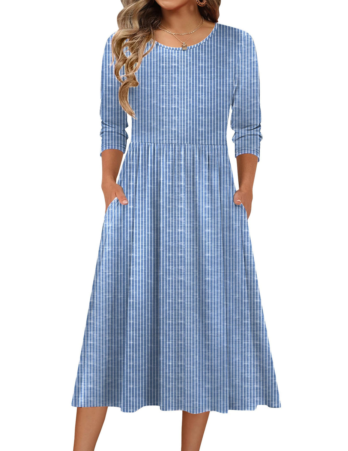 Zeagoo 3/4 Sleeve Women's Dress Casual Aline Summer Fall Midi Long Dresses
