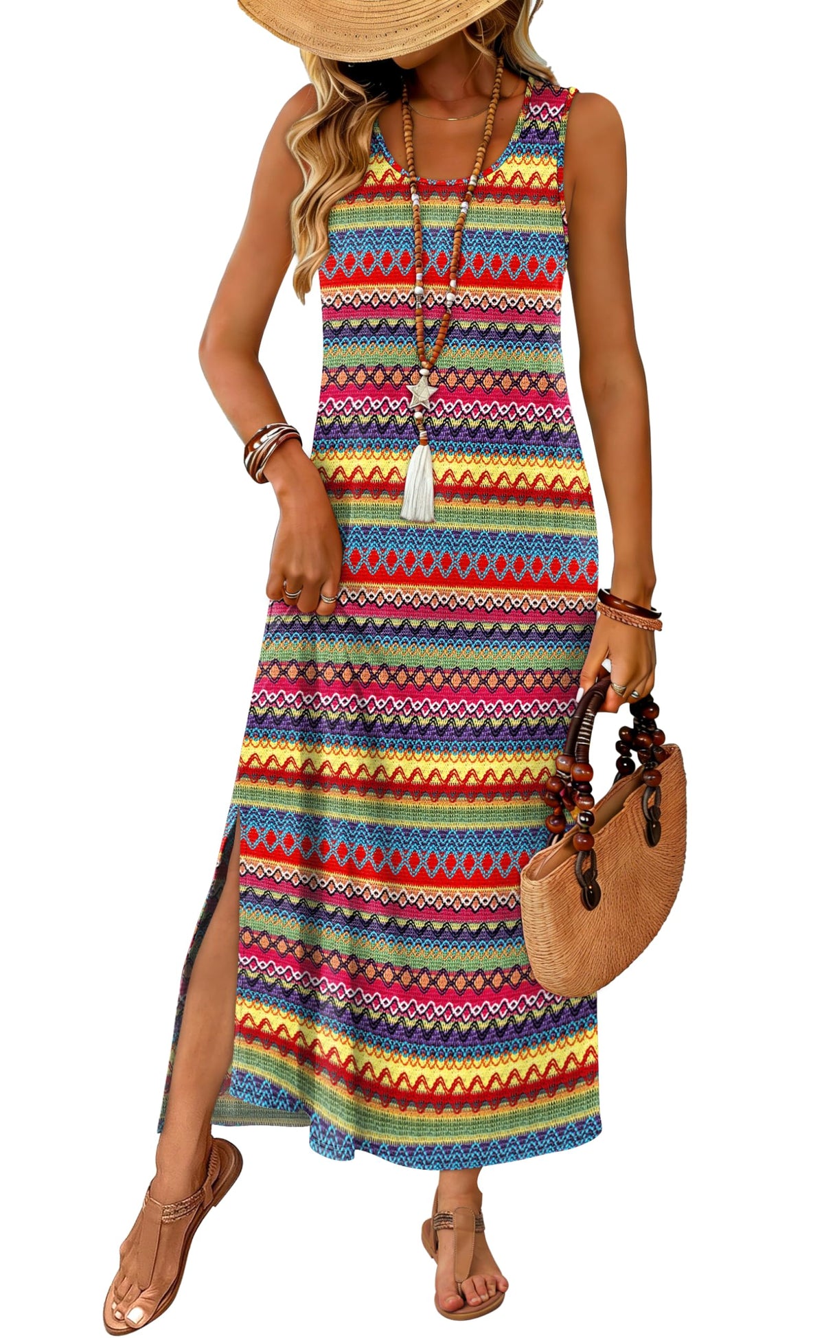 WIHOLL Maxi Dress Summer Dresses 2026 Beach Vacation Clothes Sleeveless Sundresses with Pockets Boho S-3XL