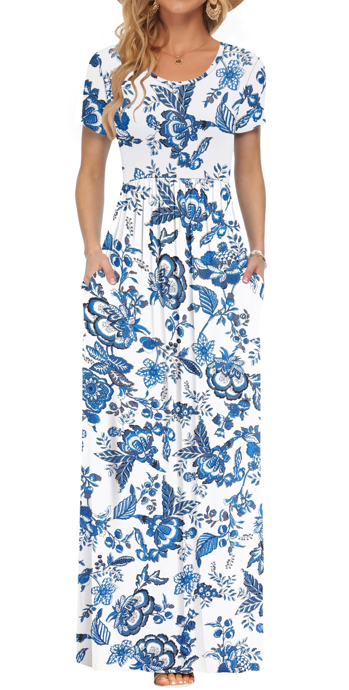 AUSELILY Women's Summer Short Sleeve Loose Plain Casual Long Maxi Dresses