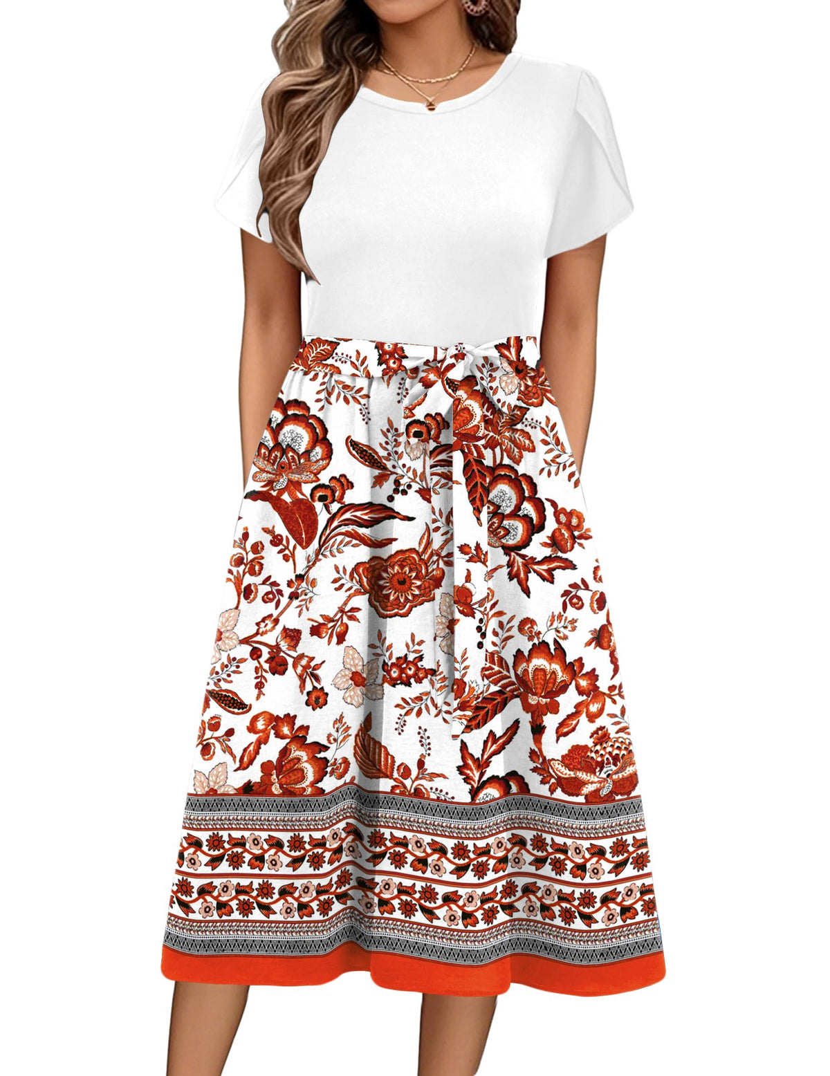 Zeagoo Womens Midi Dress Summer Short Sleeve Dress with Pockets 2025 Casual Floral T-Shirt Dress Flowy Beach Sundress