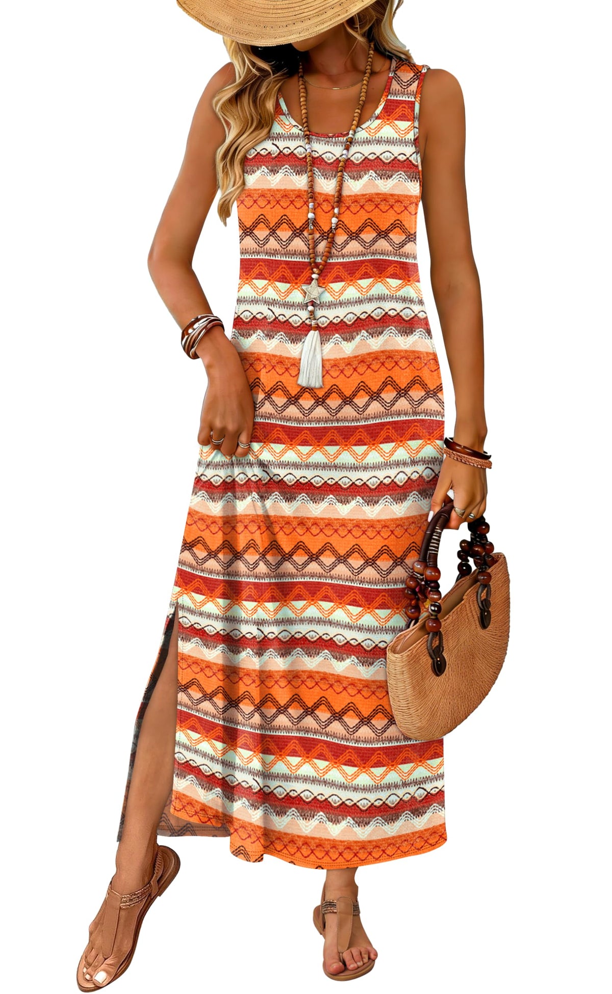 WIHOLL Maxi Dress Summer Dresses 2026 Beach Vacation Clothes Sleeveless Sundresses with Pockets Boho S-3XL