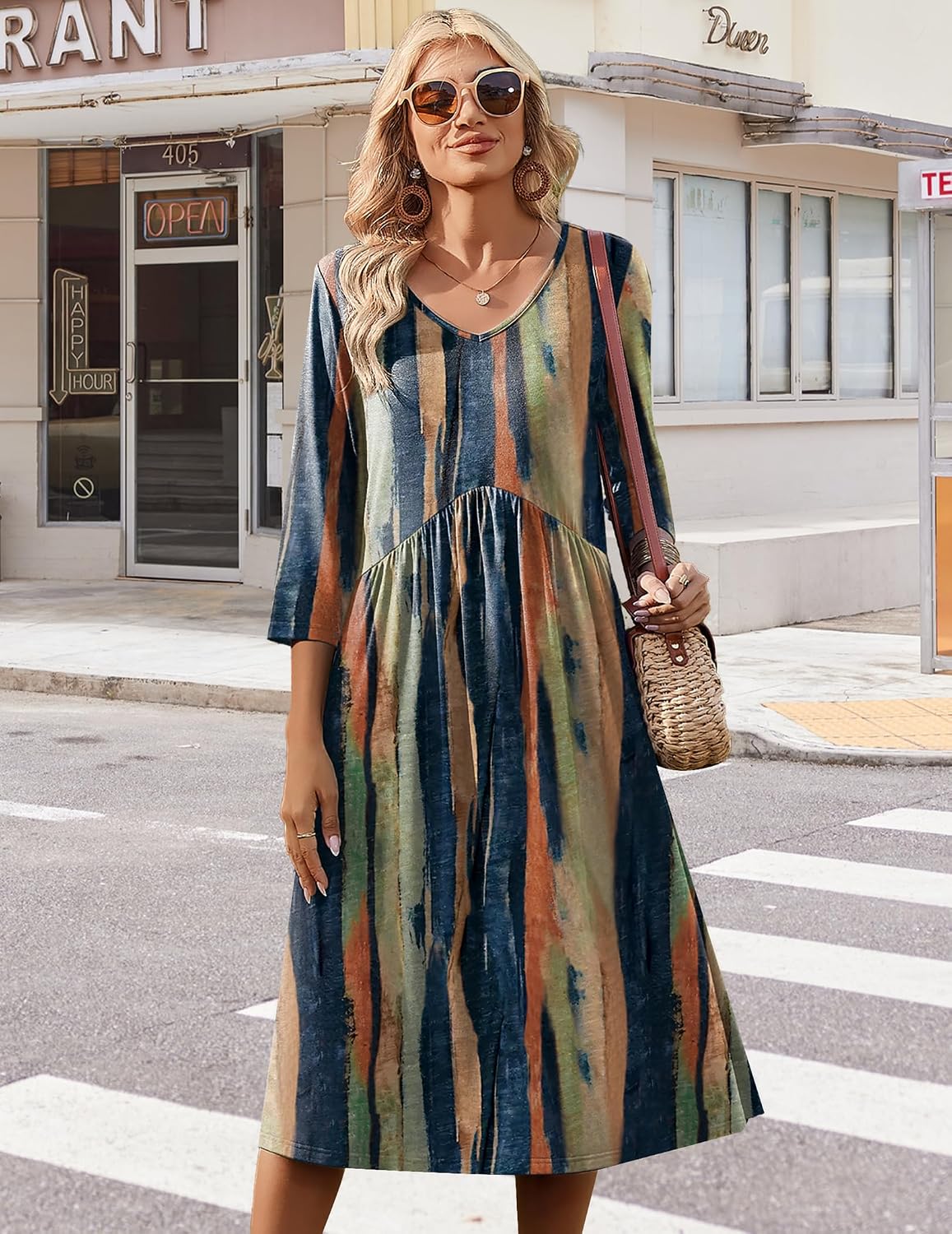 Zeagoo Summer Dresses for Women 2026 3/4 Sleeve Casual Midi Tshirt Dresses
