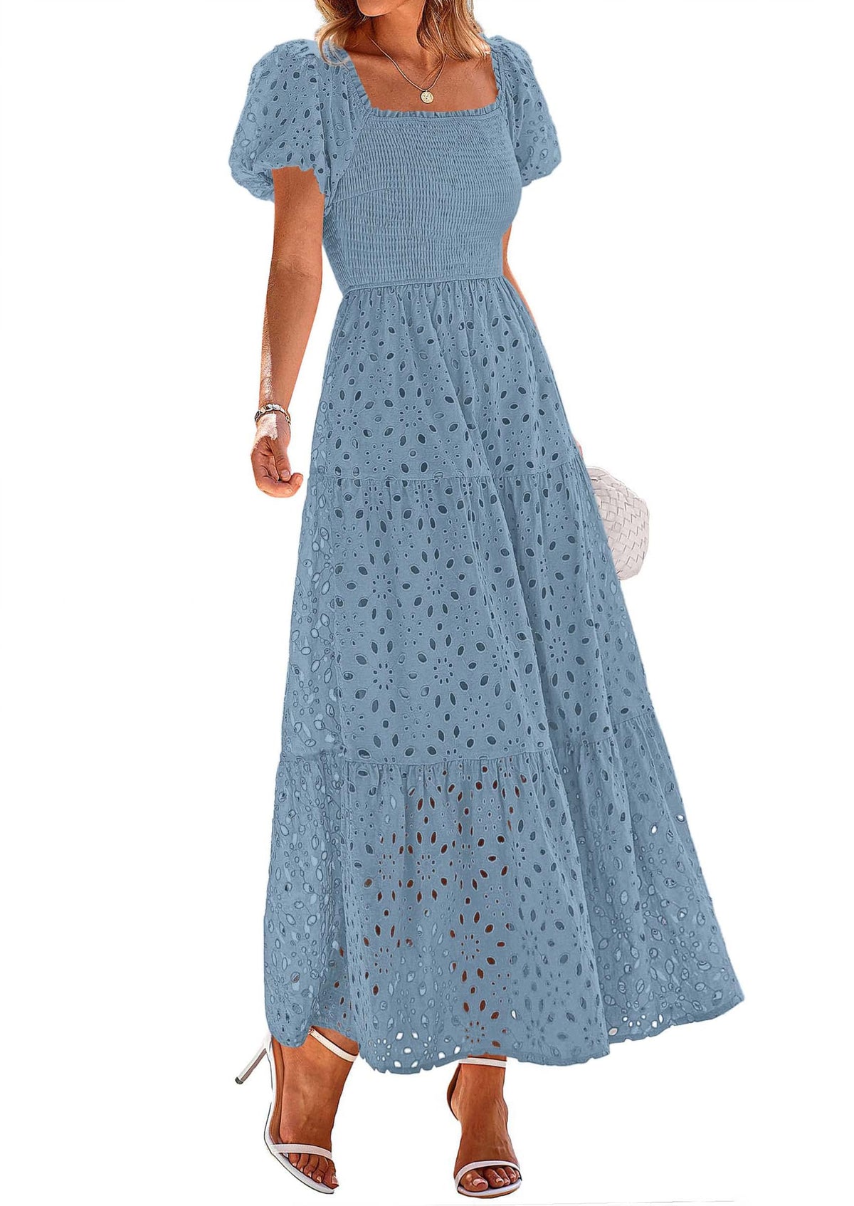 PRETTYGARDEN Womens Summer Eyelet Maxi Wedding Guest Dress