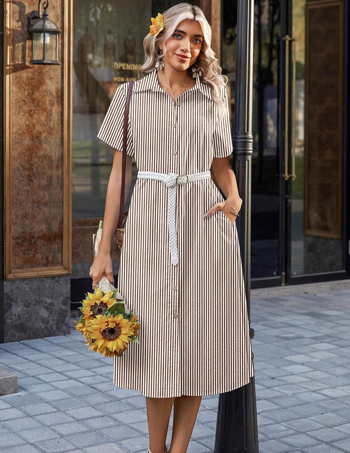 Zeagoo Summer Dresses for Women 2026 Button Down Shirt Dresses Aline Long Sundress Short Sleeve Beach Travel Cover Up