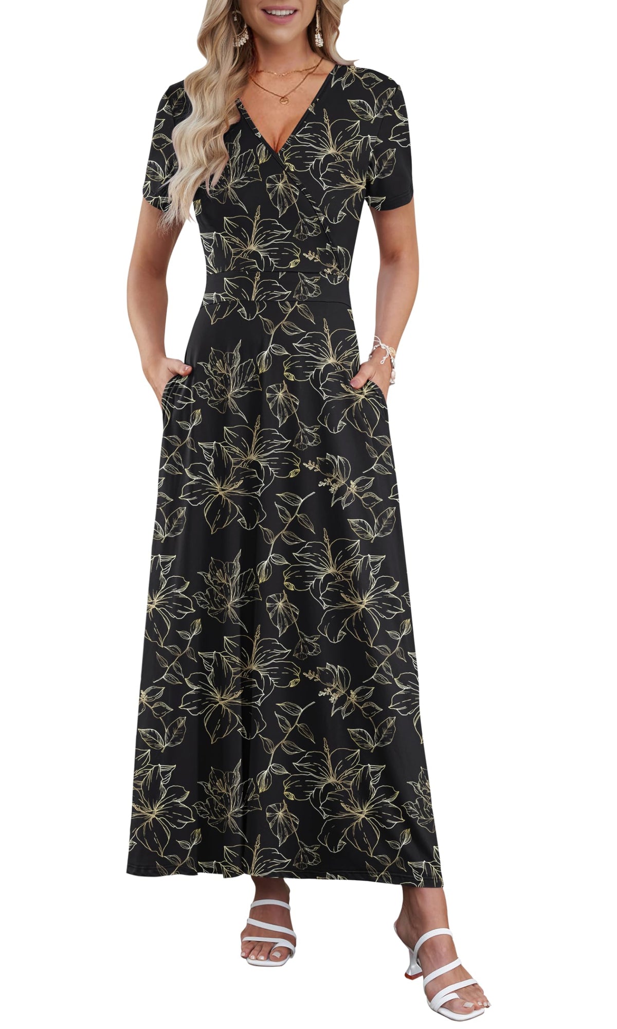 AUSELILY Maxi Dresses for Women Ankle Length Floral Beach Long Flowy Dress