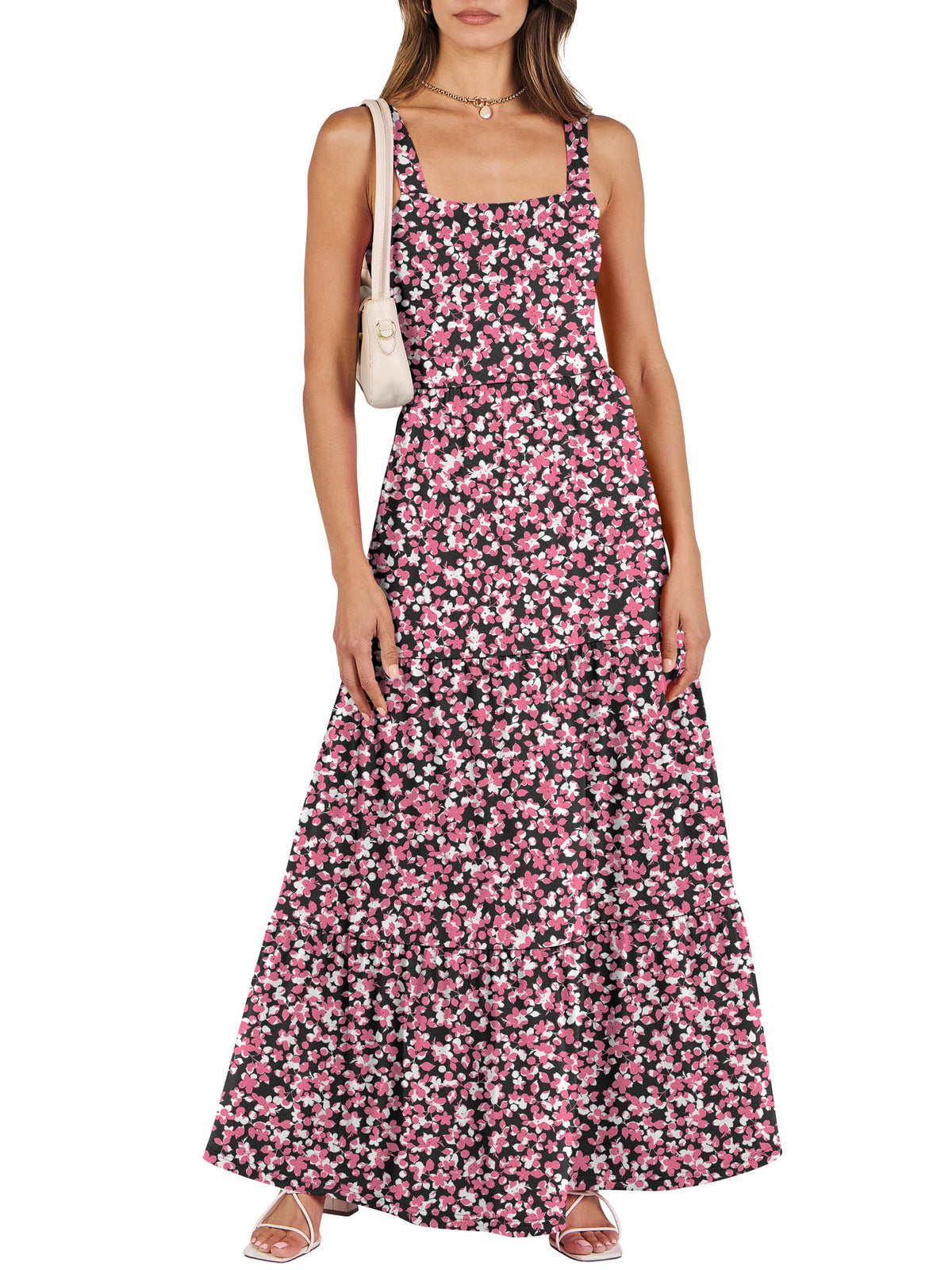ANRABESS Women's Summer Flowy Maxi Dress Square Neck Sundress with Pockets