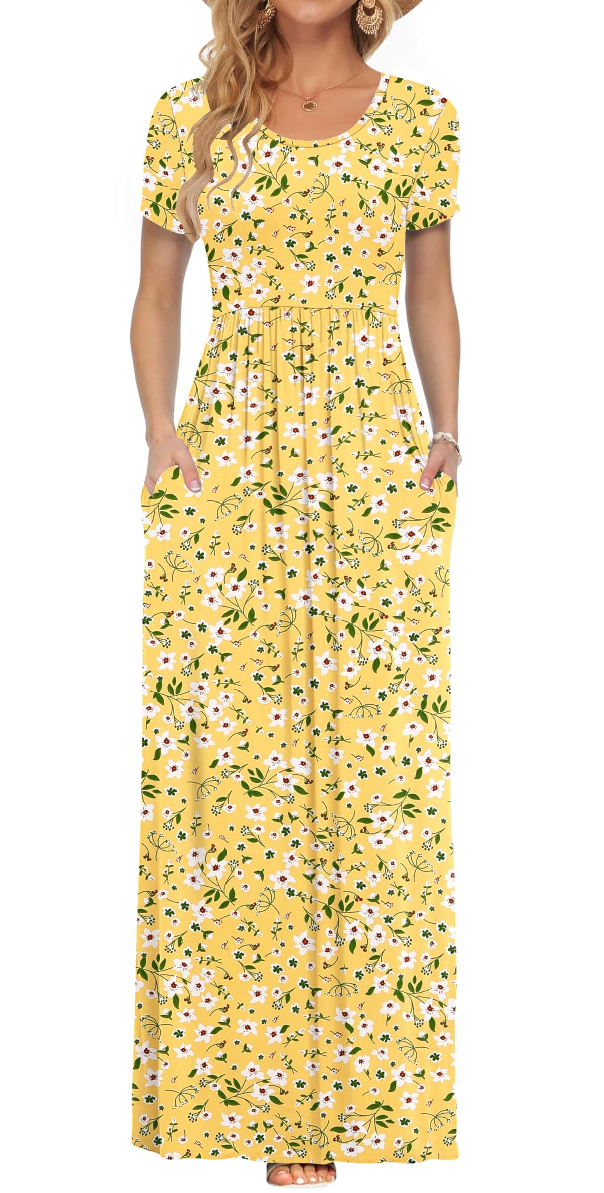 AUSELILY Women's Summer Short Sleeve Loose Plain Casual Long Maxi Dresses