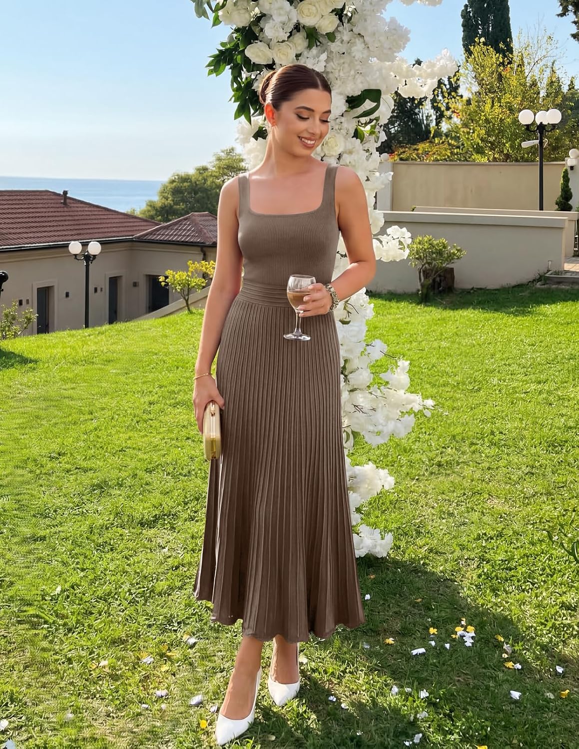 MEROKEETY Women's Summer Cocktail Party Elegant Work Midi Dress