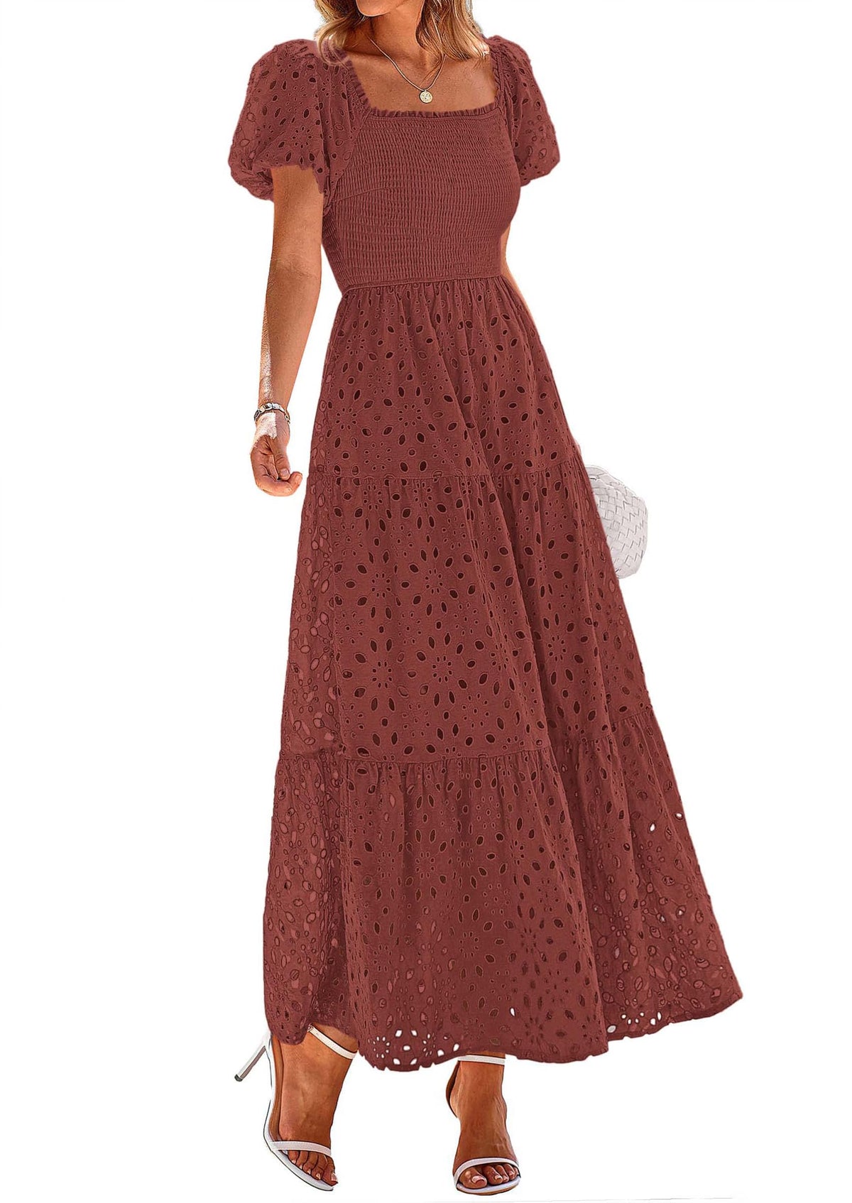 PRETTYGARDEN Womens Summer Eyelet Maxi Wedding Guest Dress