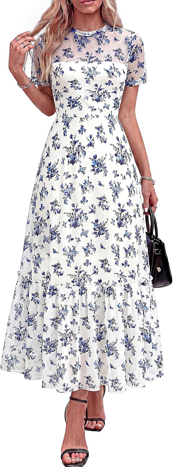 BTFBM Womens Mesh Ruffle Boho Cocktail Dresses