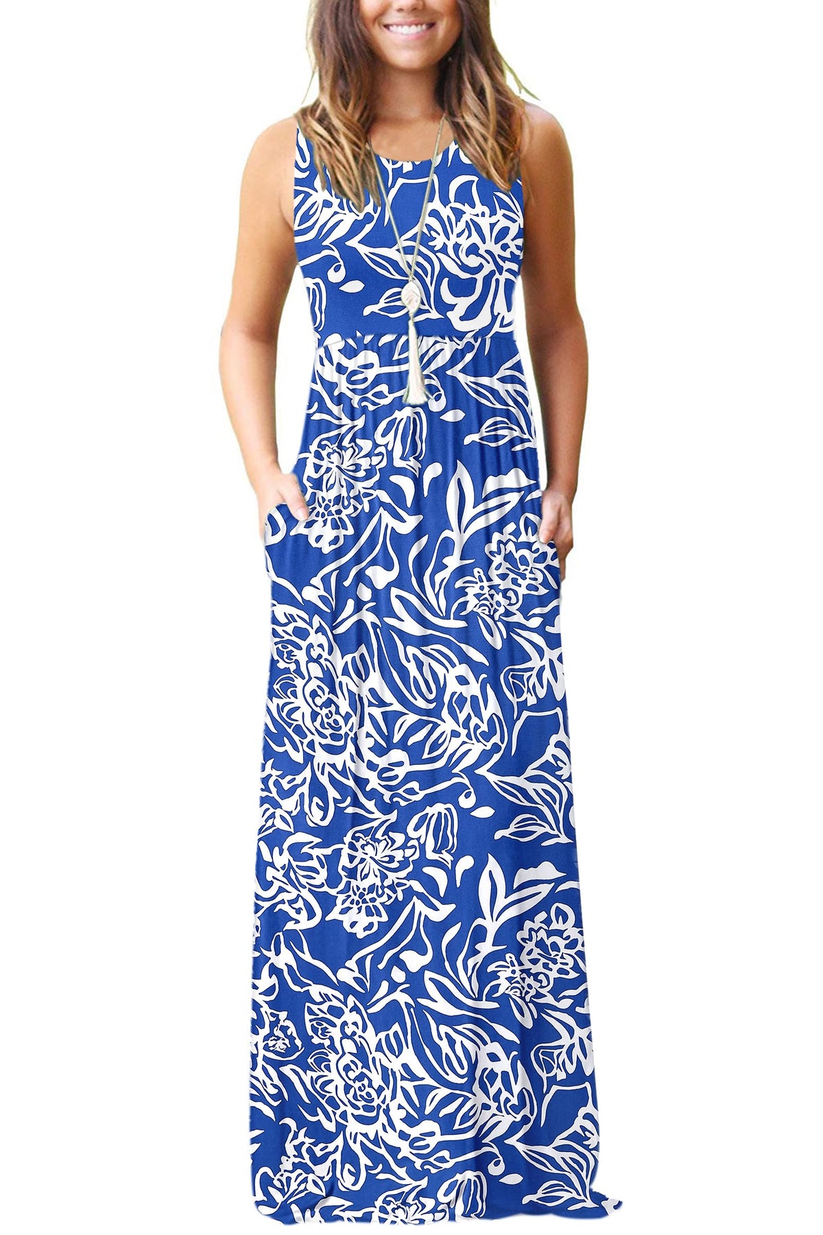 AUSELILY Women's Summer Sleeveless Loose Plain Casual Long Maxi Dresses