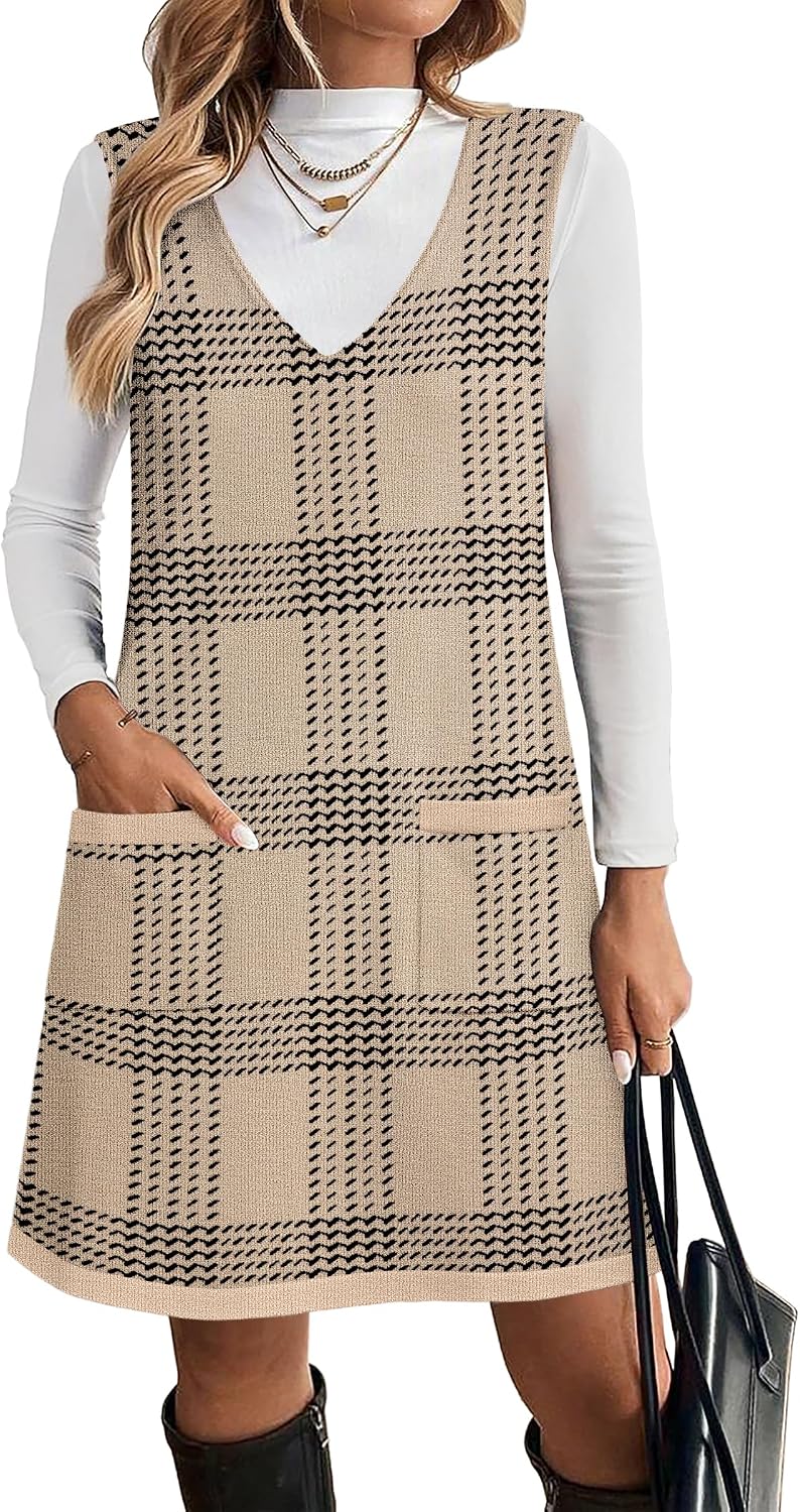 Zeagoo Women's Sweater Vest Dresses for Women 2026 V Neck Sleeveless Knit Pullover Sweater with Pockets Fall Winter Outfits