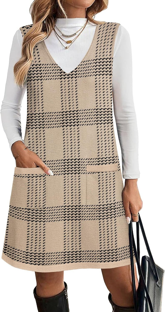 Zeagoo Women's Sweater Vest Dresses for Women 2026 V Neck Sleeveless Knit Pullover Sweater with Pockets Fall Winter Outfits
