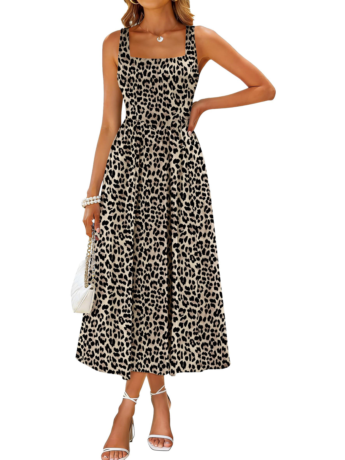 Sureple Midi Dresses for Women 2026 Spring Square Neck Tank Sleeveless A Line Casual Summer Sundresses with Pockets