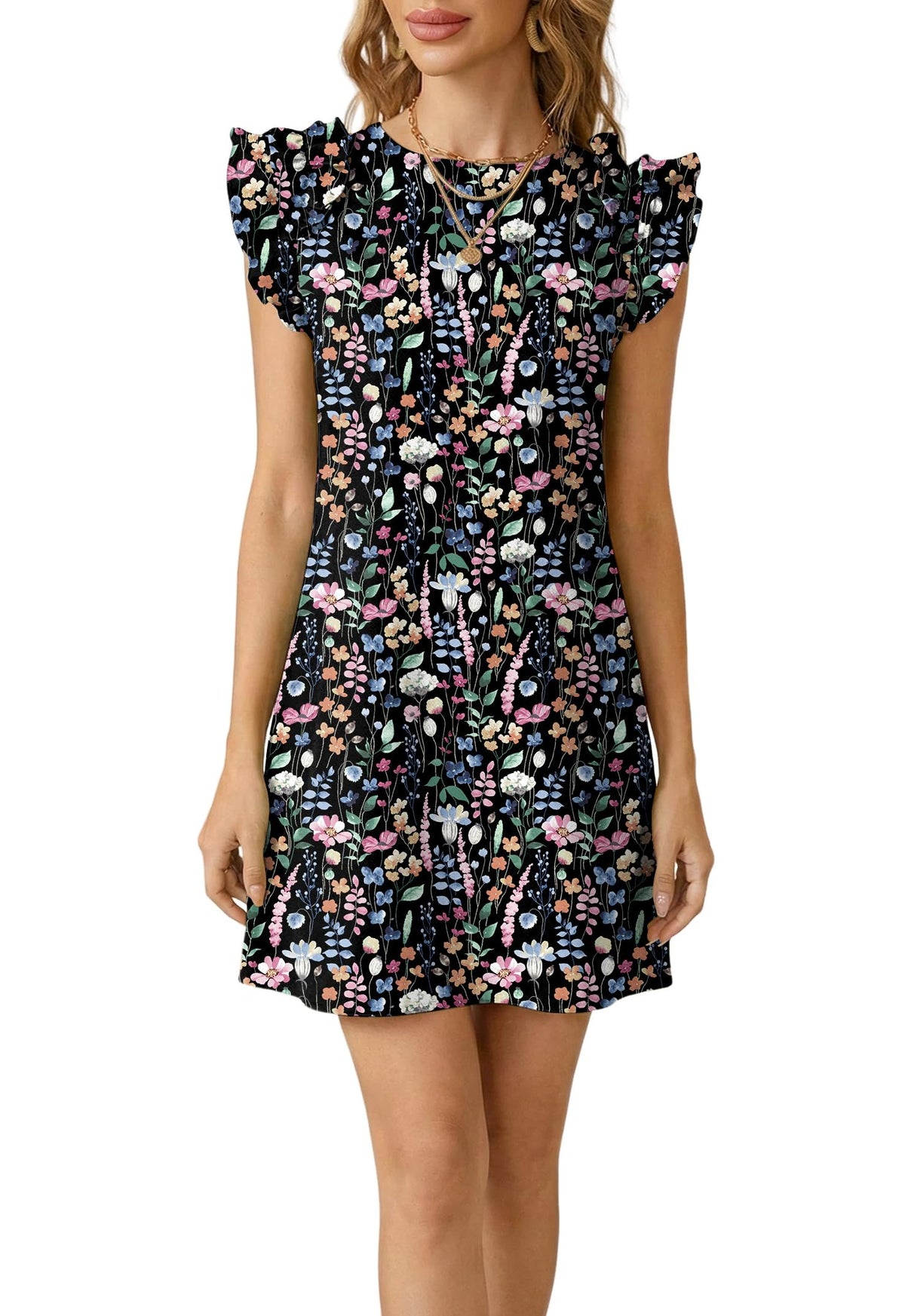 Spriolim 2026 Mini Dresses for Women Ruffle Sleeve Crewneck Summer Dresses