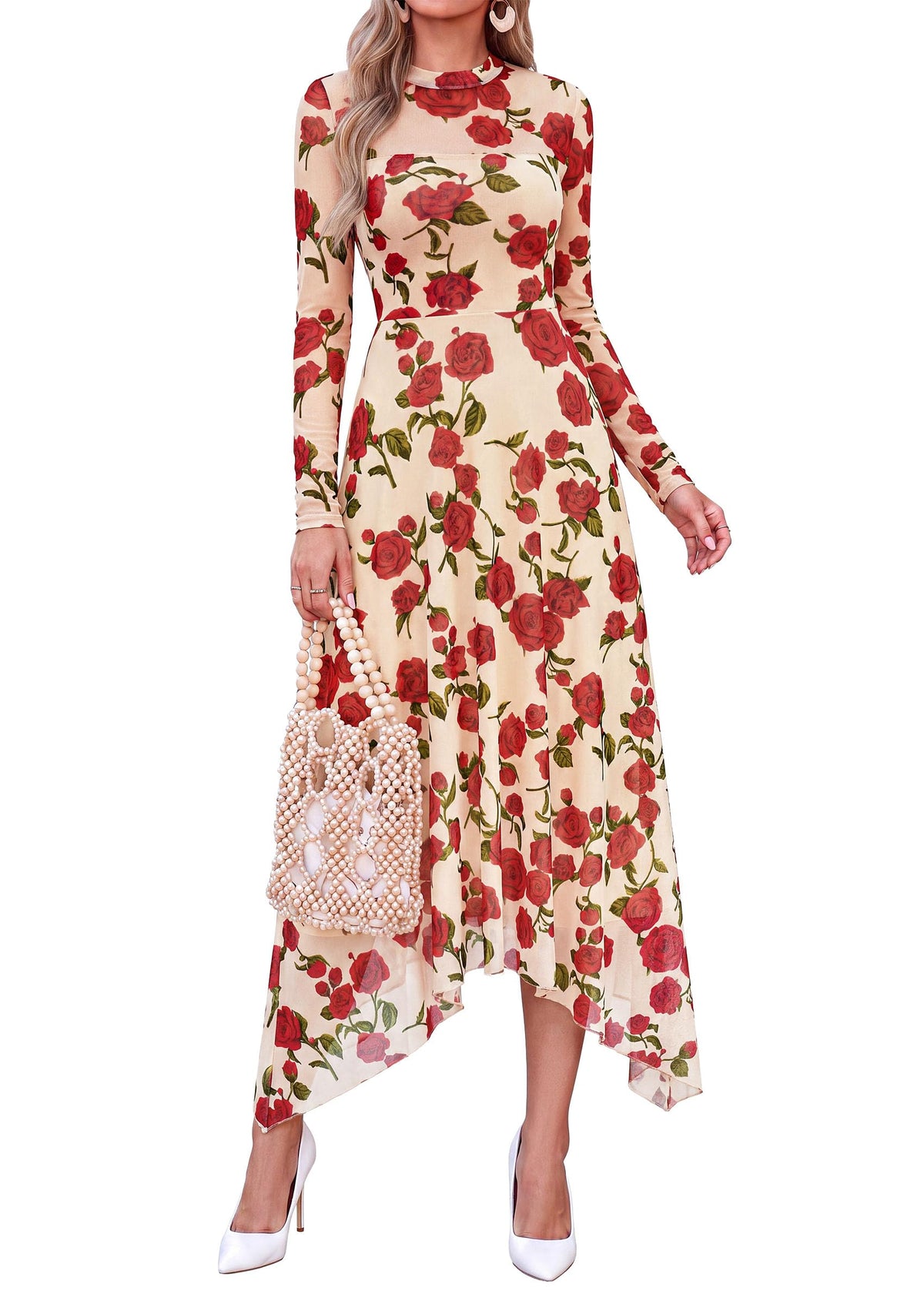 PRETTYGARDEN Women's Floral Mesh Midi Dress