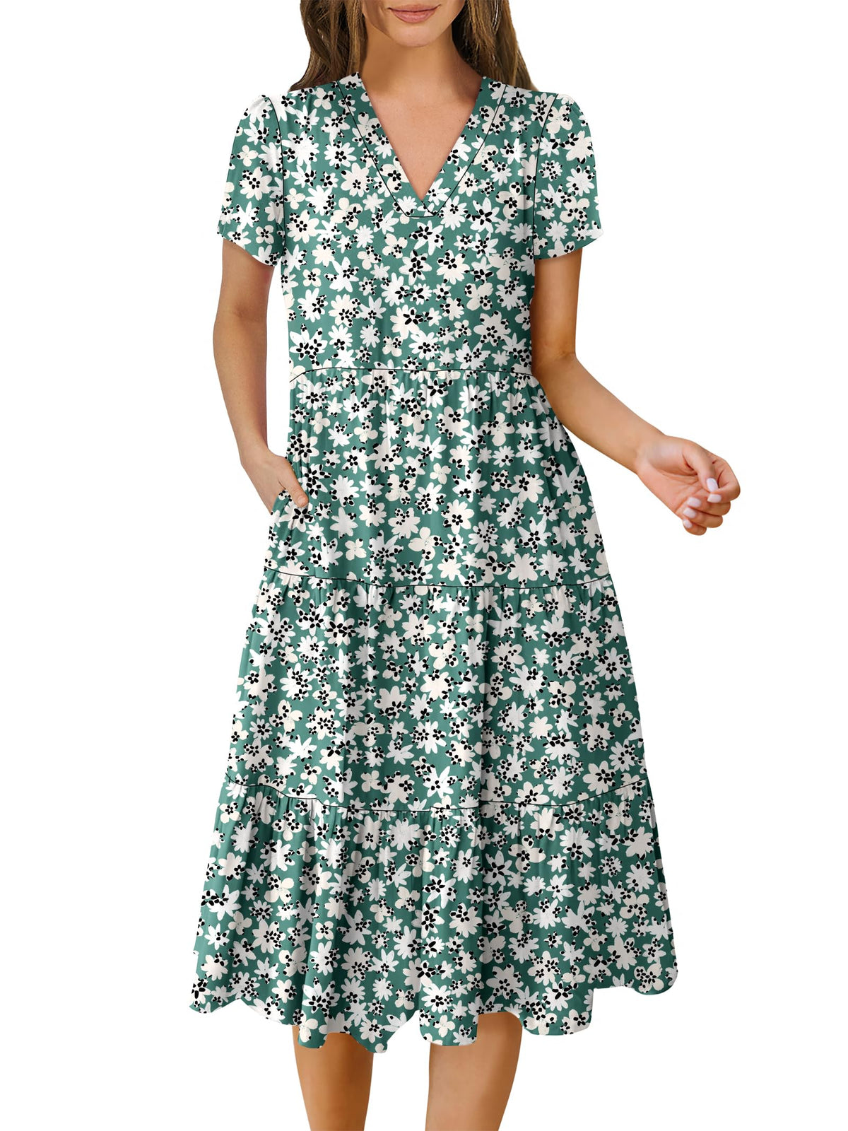 ANRABESS Womens Summer Casual Dresses Short Sleeve Boho Midi Dress