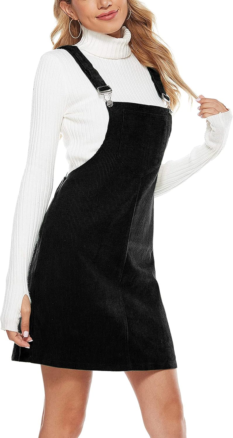 Hooever Women's Corduroy Overall Bib Dress Pinafore Suspender Skirt Jumper