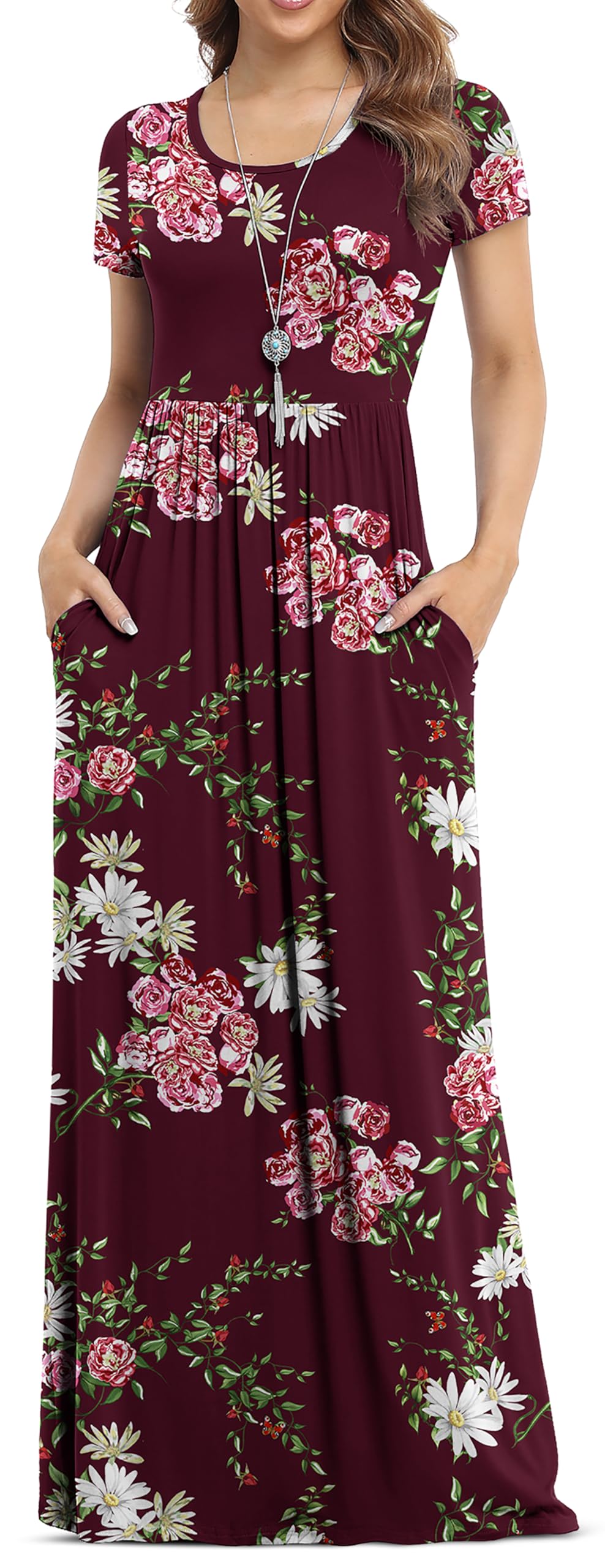 VIISHOW Women's Short Sleeve Loose Plain Maxi Dresses Casual Long Dresses with Pockets