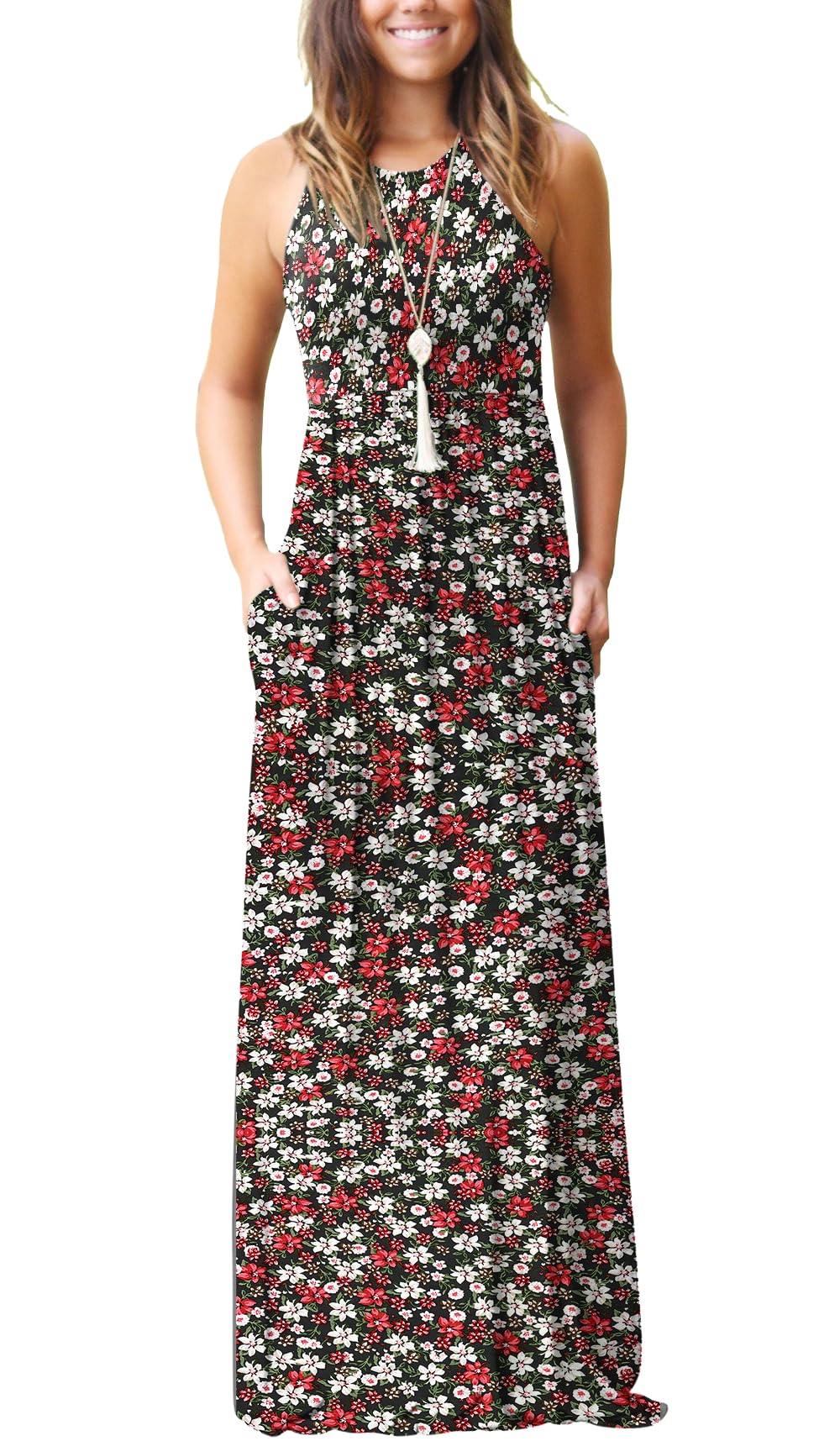 GRECERELLE Women's Summer Sleeveless Casual Long Tank Maxi Dress with Pockets (XS-3XL)