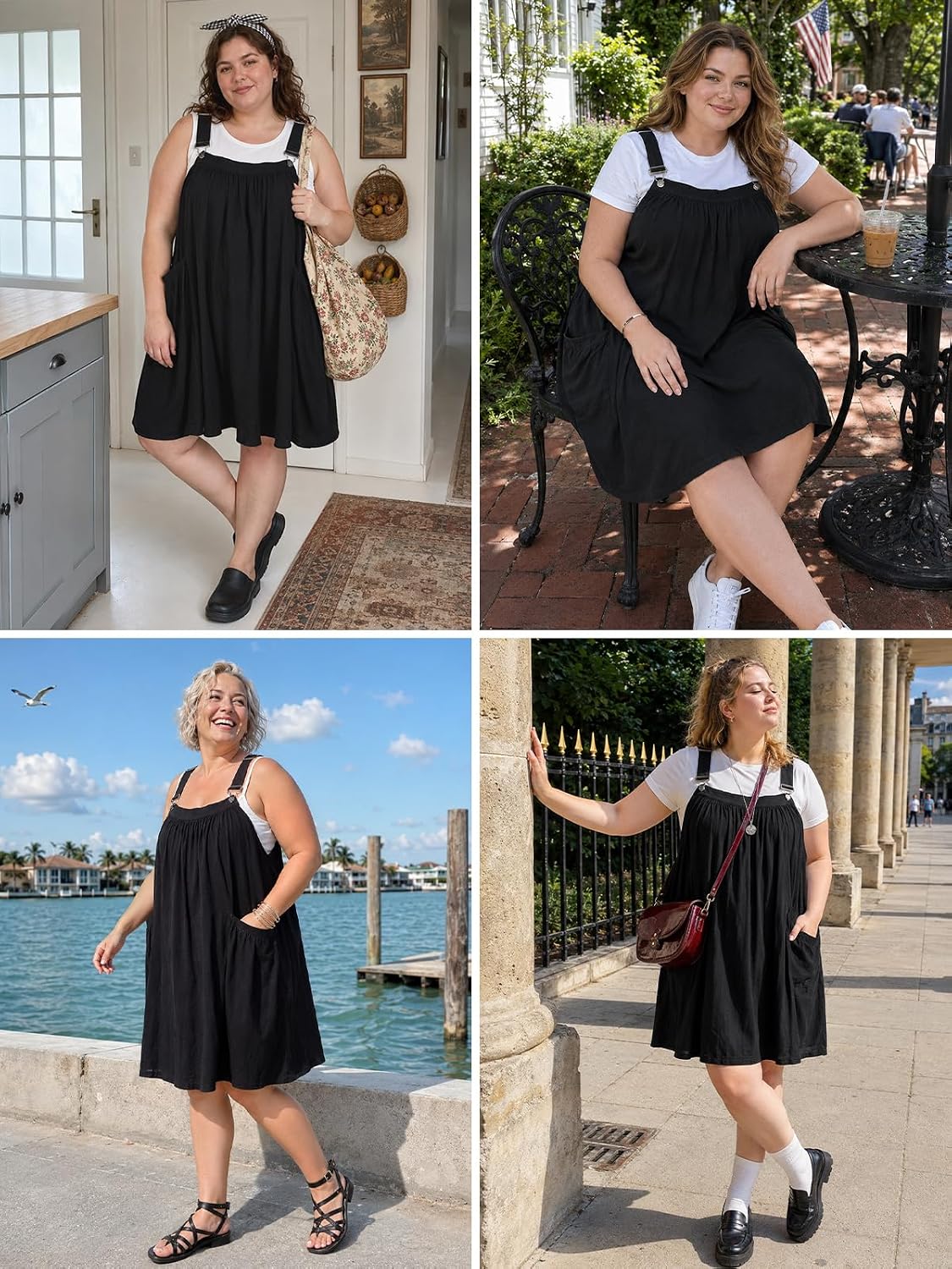 Moon Wood Plus Size Cotton Overall Dress for Women Jumper Dress with Pockets Summer Casual Mini Dress