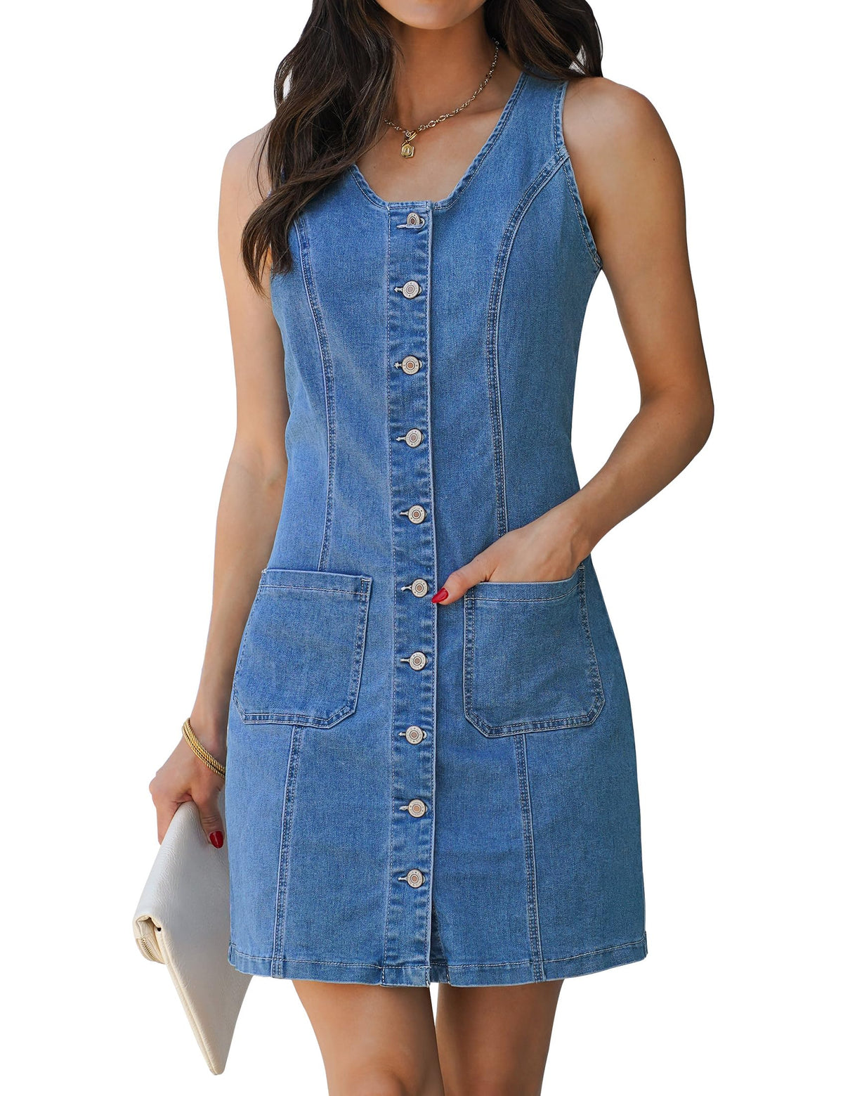 luvamia Summer Dresses for Women Denim Dress Sleeveless Western Jean Dress
