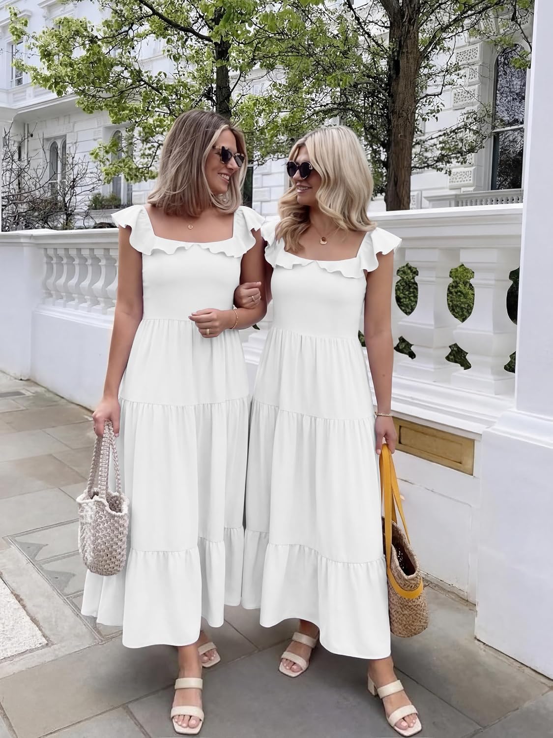 Womens Summer Sleeveless Maxi Dress Square Neck