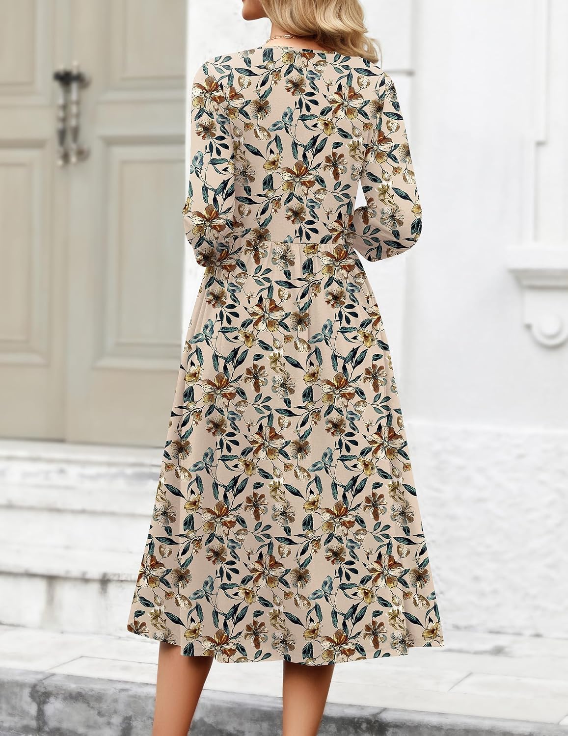 Zeagoo 3/4 Sleeve Women's Dress Casual Aline Summer Fall Midi Long Dresses