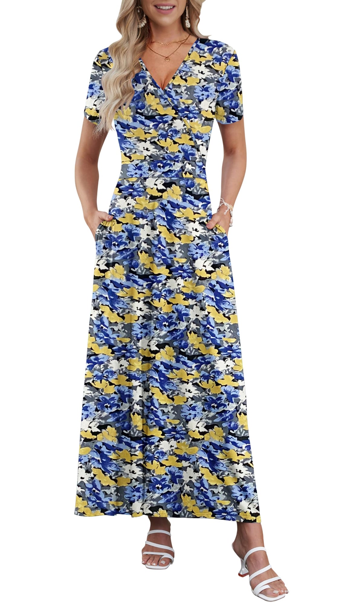 AUSELILY Maxi Dresses for Women Ankle Length Floral Beach Long Flowy Dress