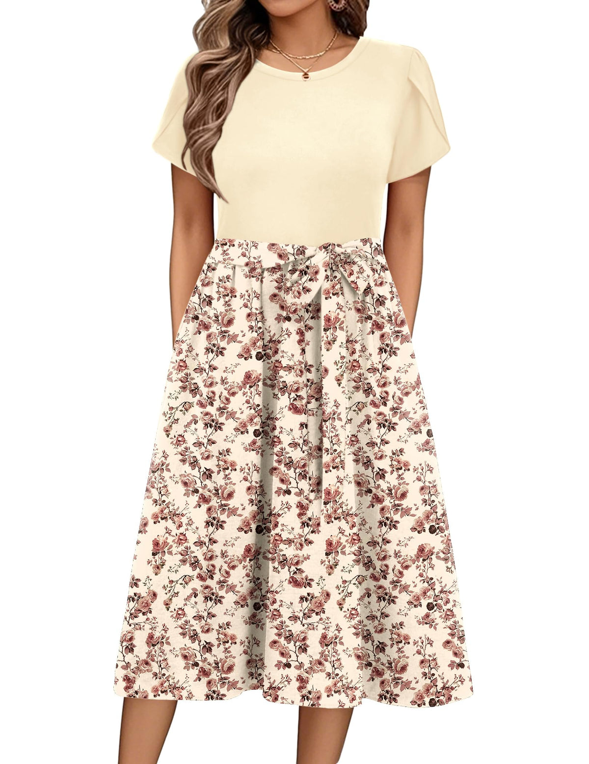 Zeagoo Womens Midi Dress Summer Short Sleeve Dress with Pockets 2025 Casual Floral T-Shirt Dress Flowy Beach Sundress