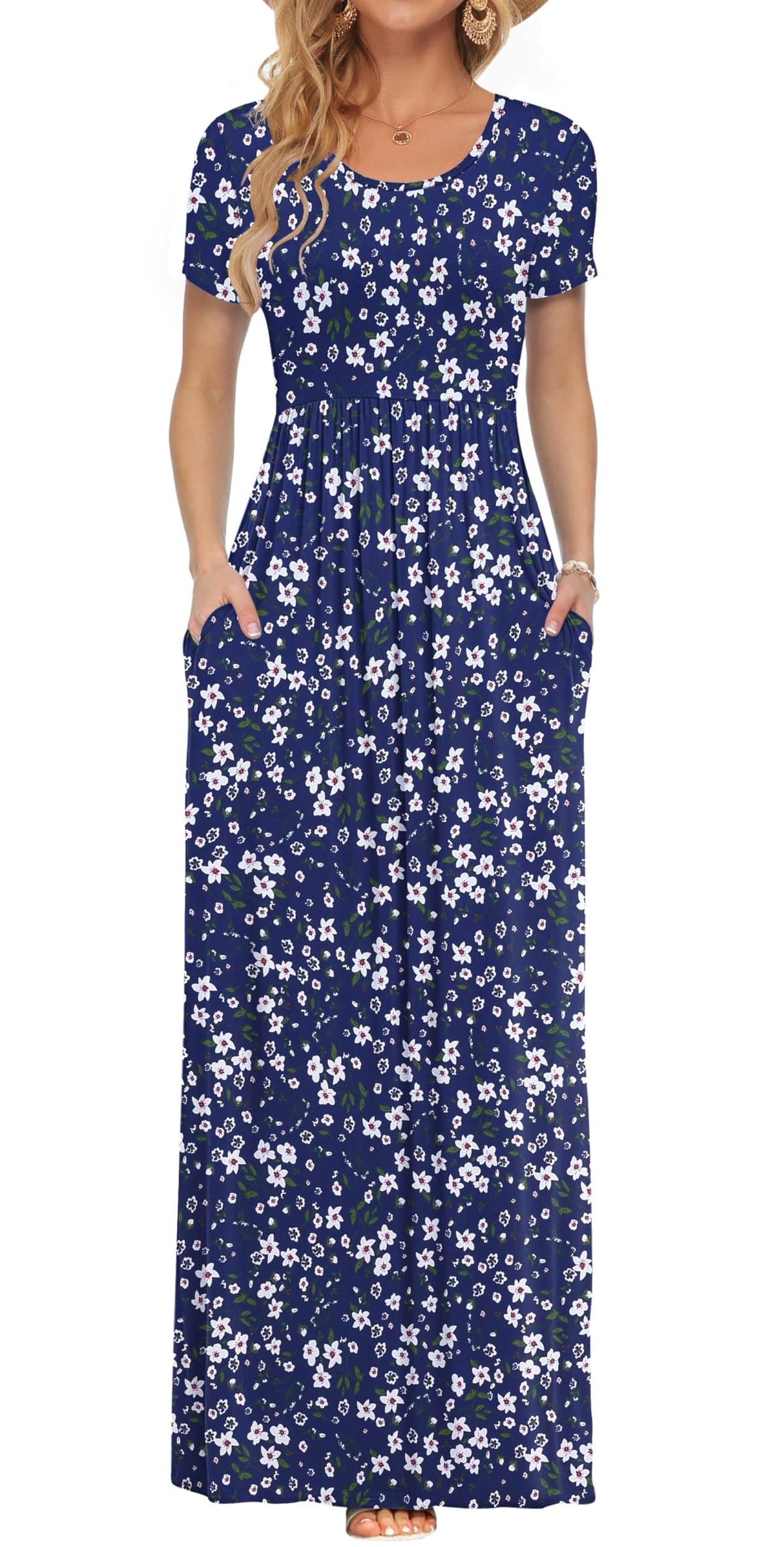 AUSELILY Women's Summer Short Sleeve Loose Plain Casual Long Maxi Dresses