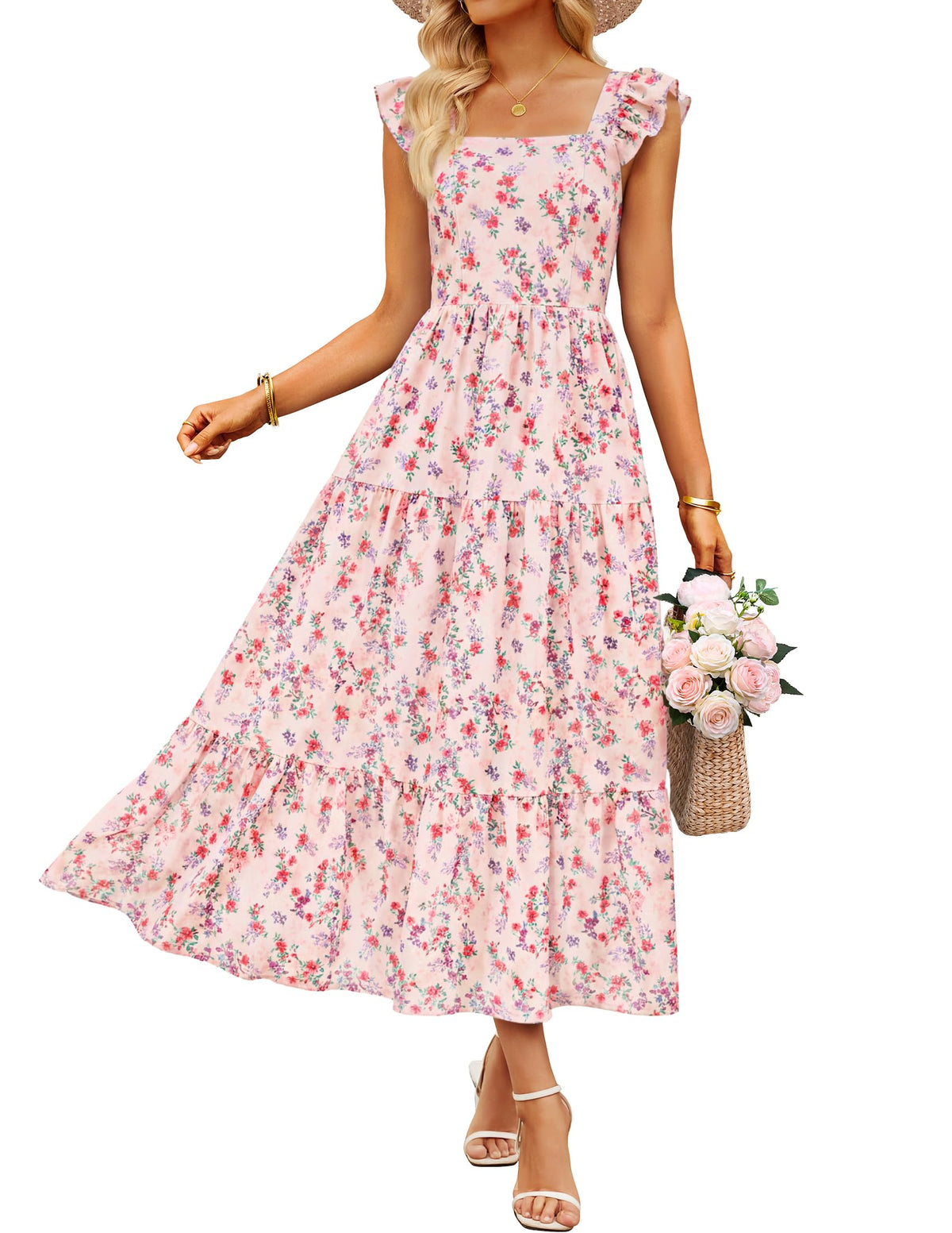 ZESICA Women's Summer Boho Floral Wedding Guest Midi Dresses