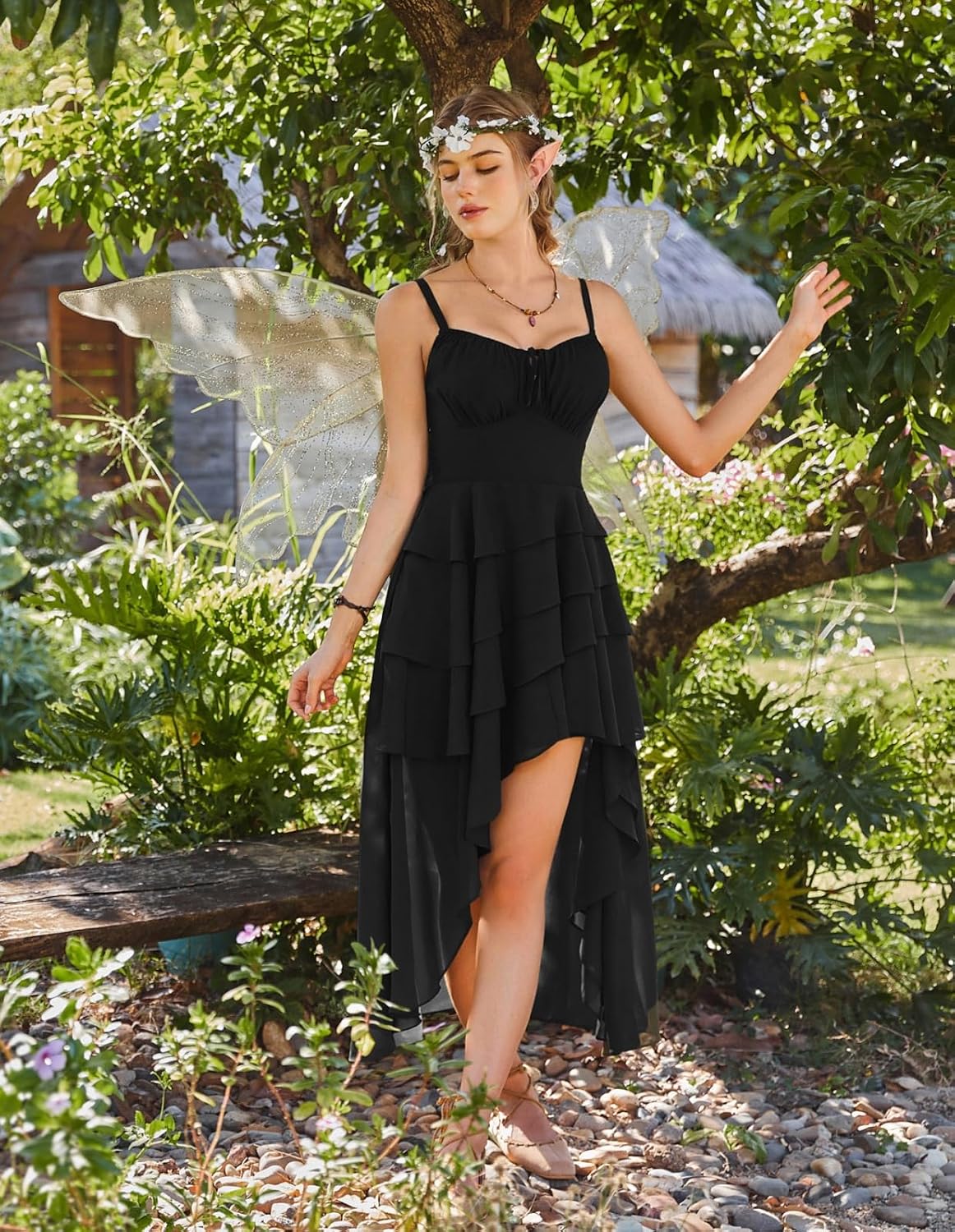 Scarlet Darkness Hi-Low Ruffle Renaissance Pirate Fairy Gothic Corset Dress