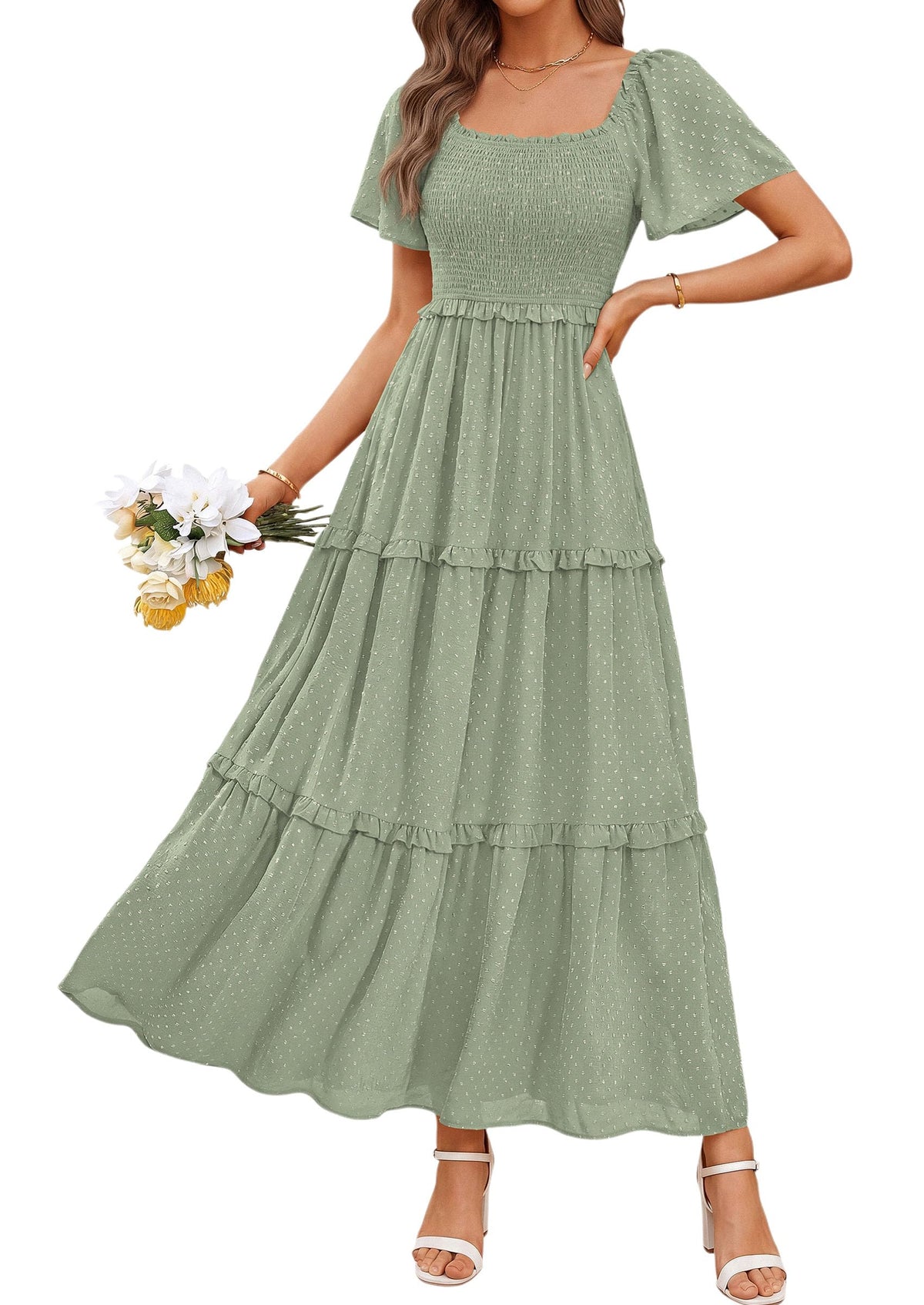 PRETTYGARDEN Womens Summer Dresses Boho Maxi Swiss Dot Dress