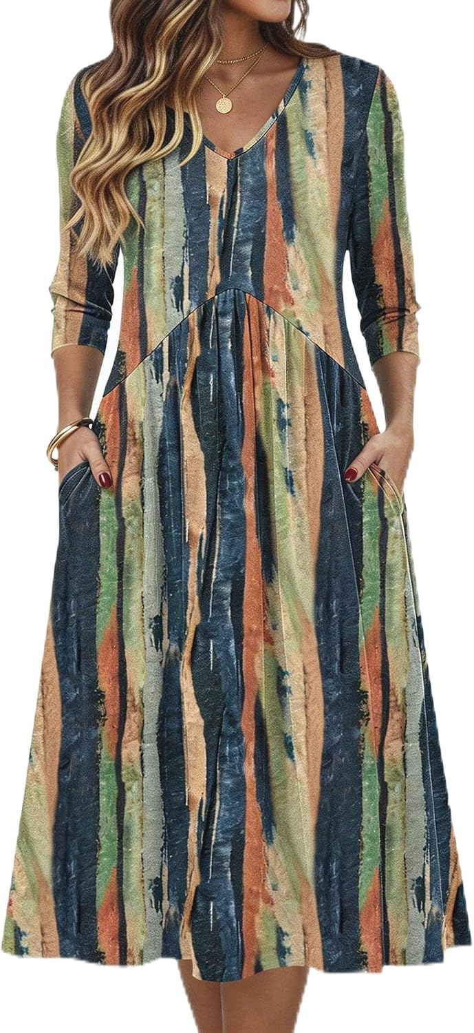 Zeagoo Summer Dresses for Women 2026 3/4 Sleeve Casual Midi Tshirt Dresses