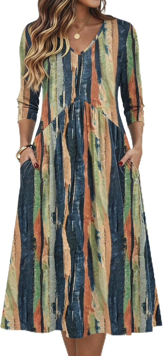 Zeagoo Summer Dresses for Women 2026 3/4 Sleeve Casual Midi Tshirt Dresses