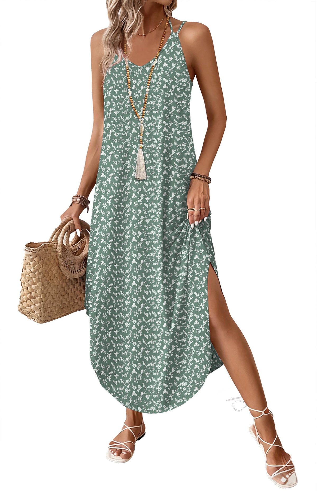 WIHOLL Summer Dresses for Women 2026 Maxi Dress Boho Halter Dress Sundresses Beach Vacation Clothes Travel Outfits