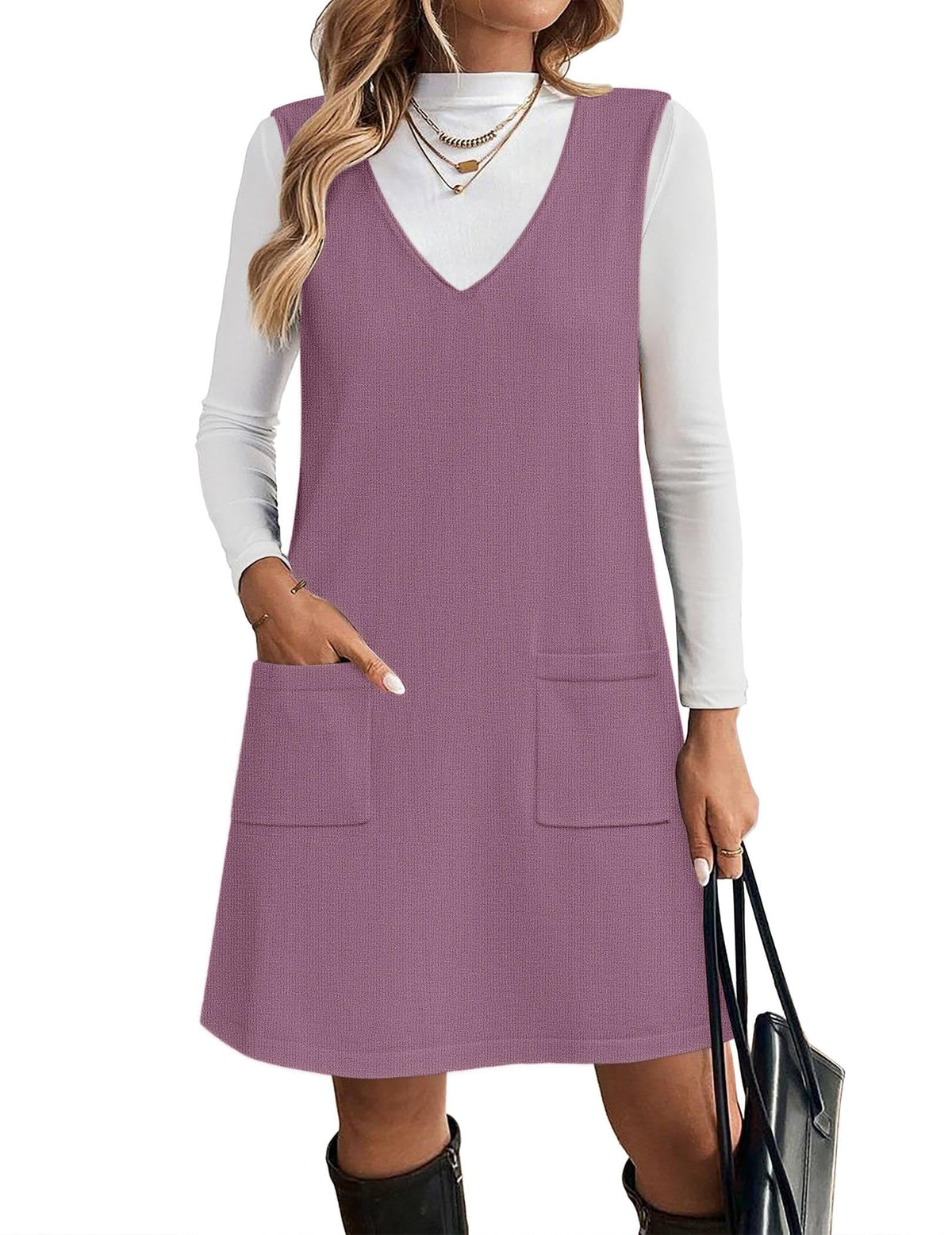 Zeagoo Women's Sweater Vest Dresses for Women 2026 V Neck Sleeveless Knit Pullover Sweater with Pockets Fall Winter Outfits